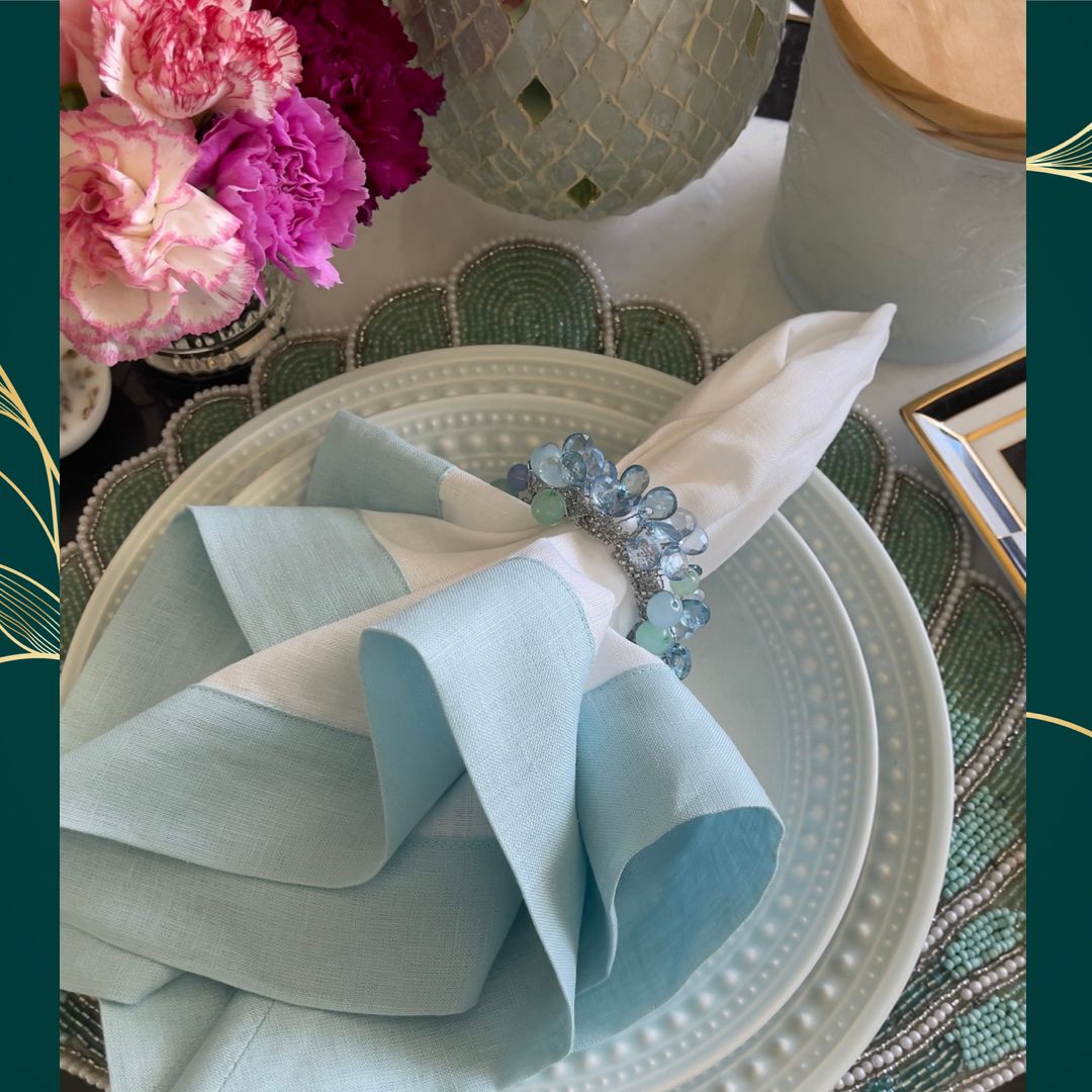 Mint linen napkins, designed to bring a subtle, luxurious touch to both casual and formal table settings.