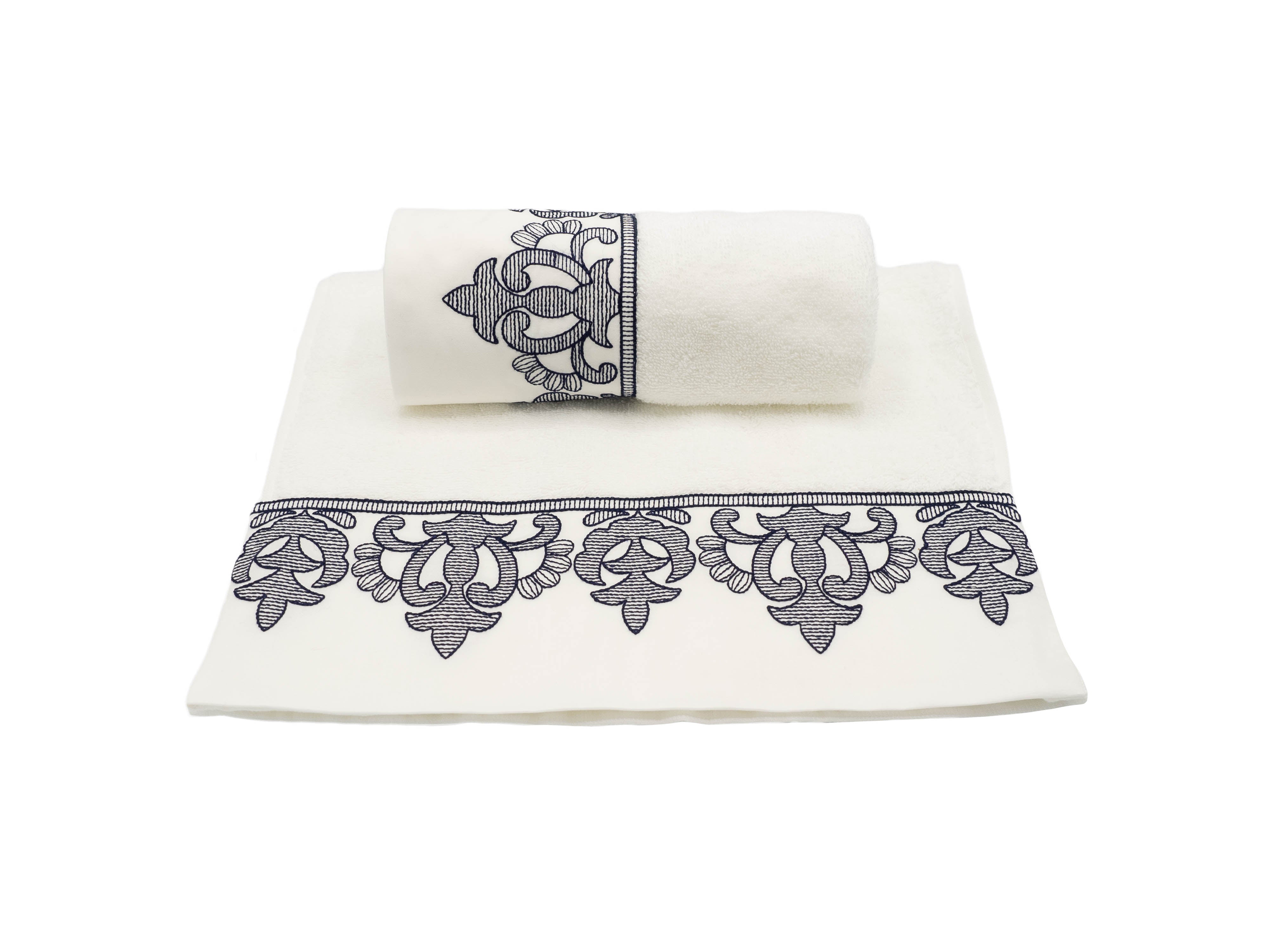 White Guest Towels Fleur de Lis French Border, Set of 2