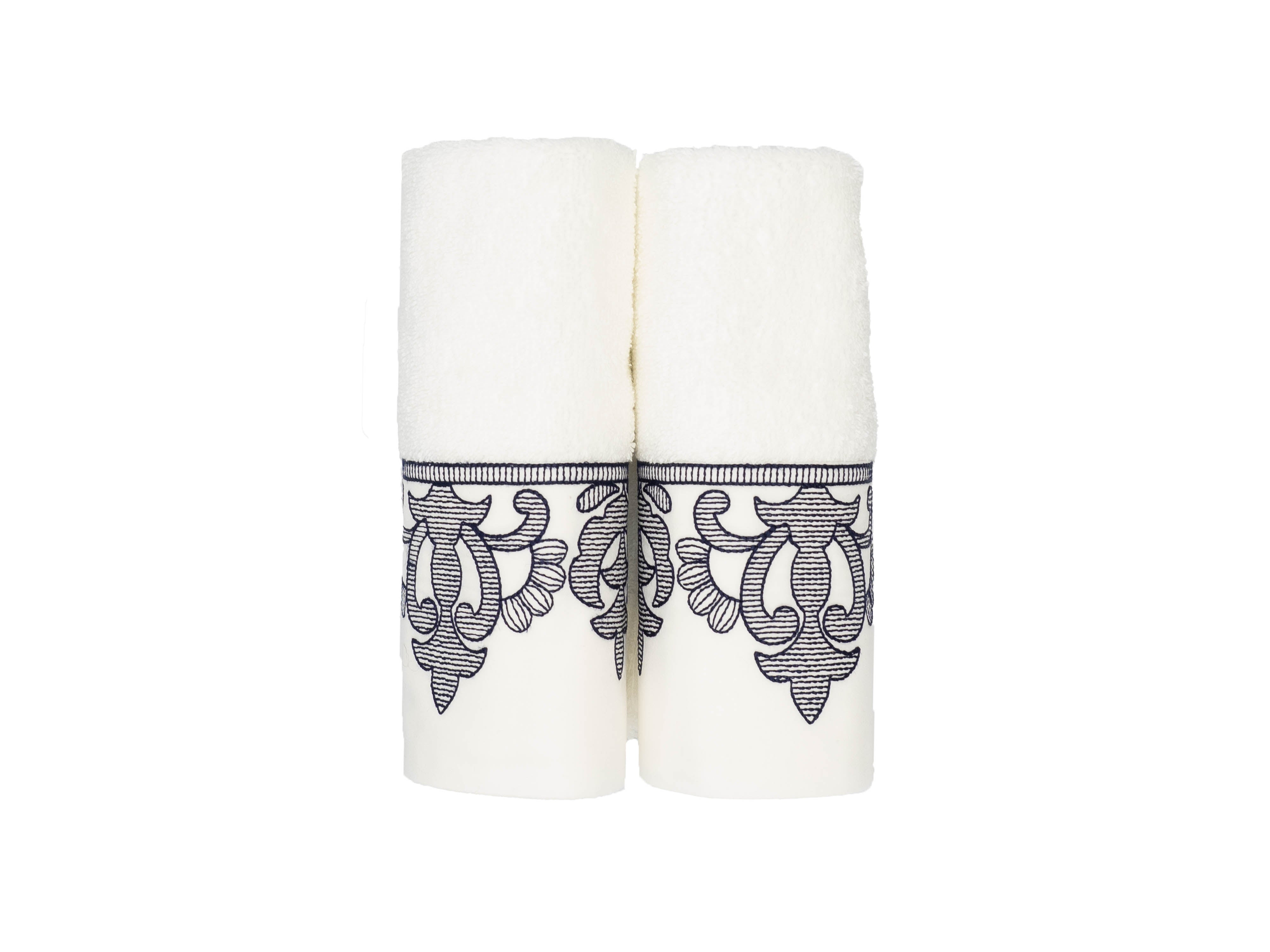 White Guest Towels Fleur de Lis French Border, Set of 2