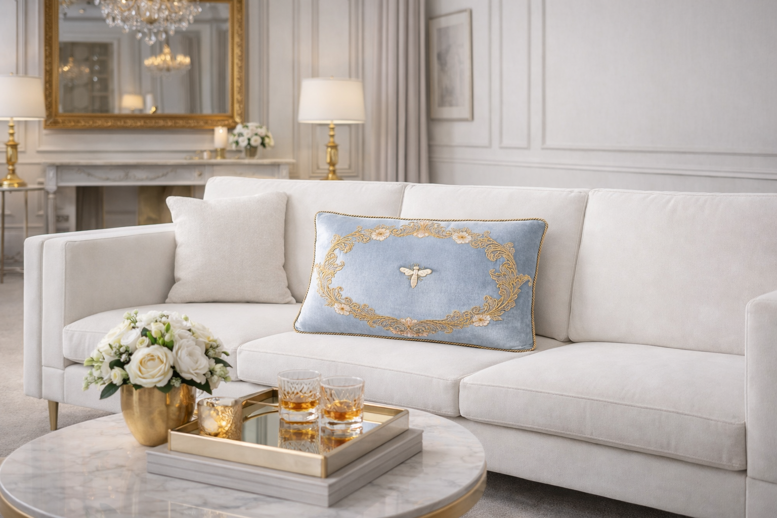 Venice Blue Silk Velvet Throw Pillow Cover 12 X 20