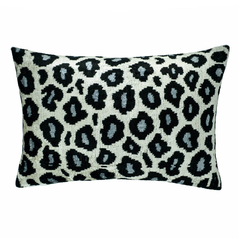Blue Panther Silk Velvet Ikat Pillow, 16" X 24" Case Only