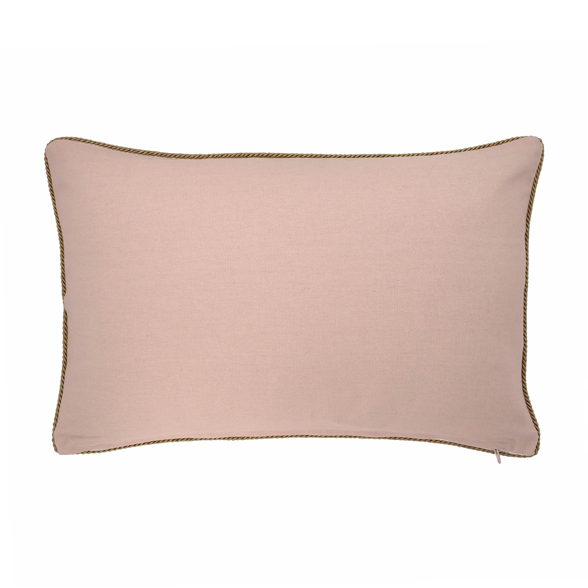 Chouchou Touch 12x20 elegant pink velvet throw pillow with intricate bee design nd floral metal thread embroidery.