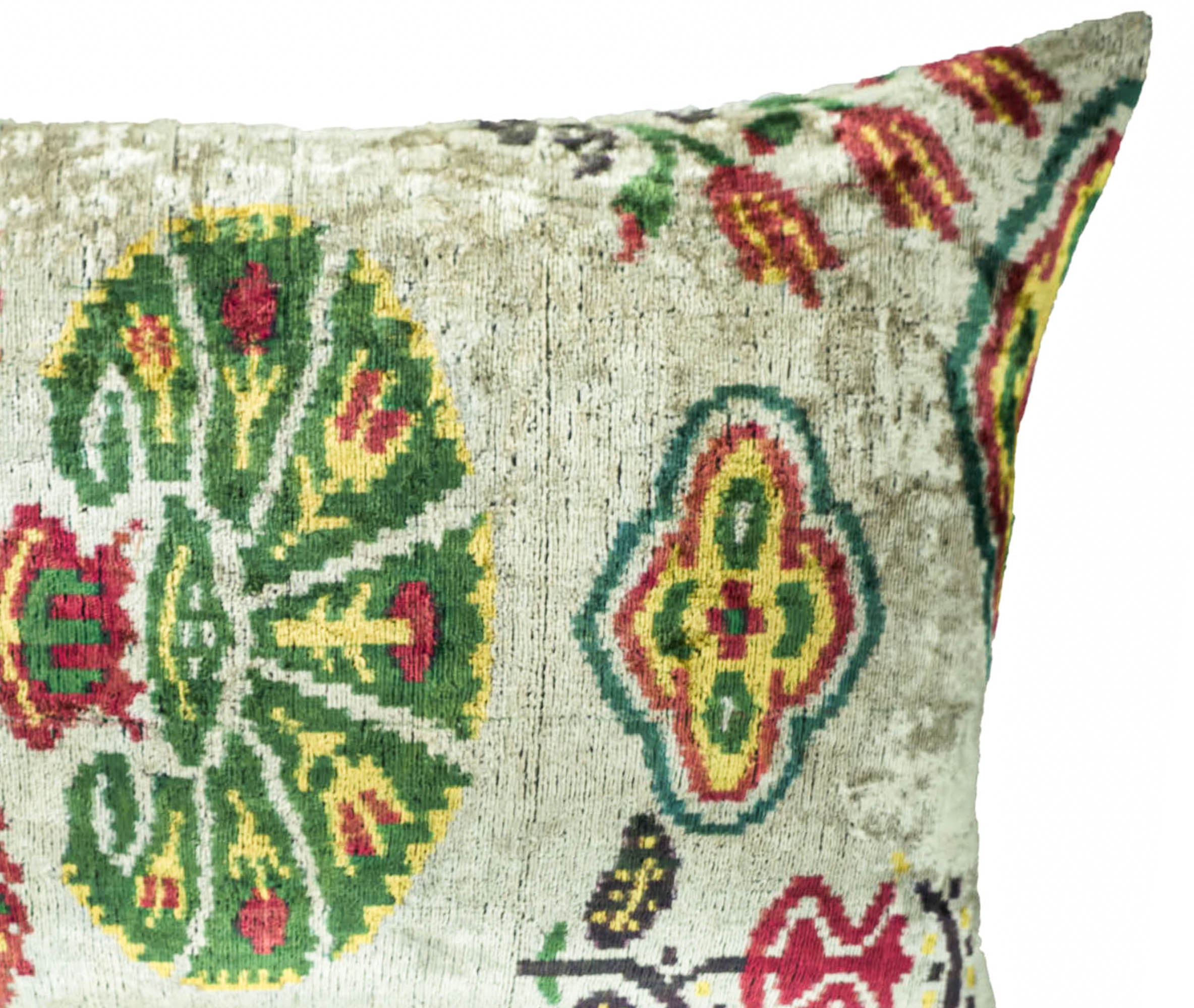 Carnations Silk Velvet Ikat Pillow, 16" X 24" Case Only