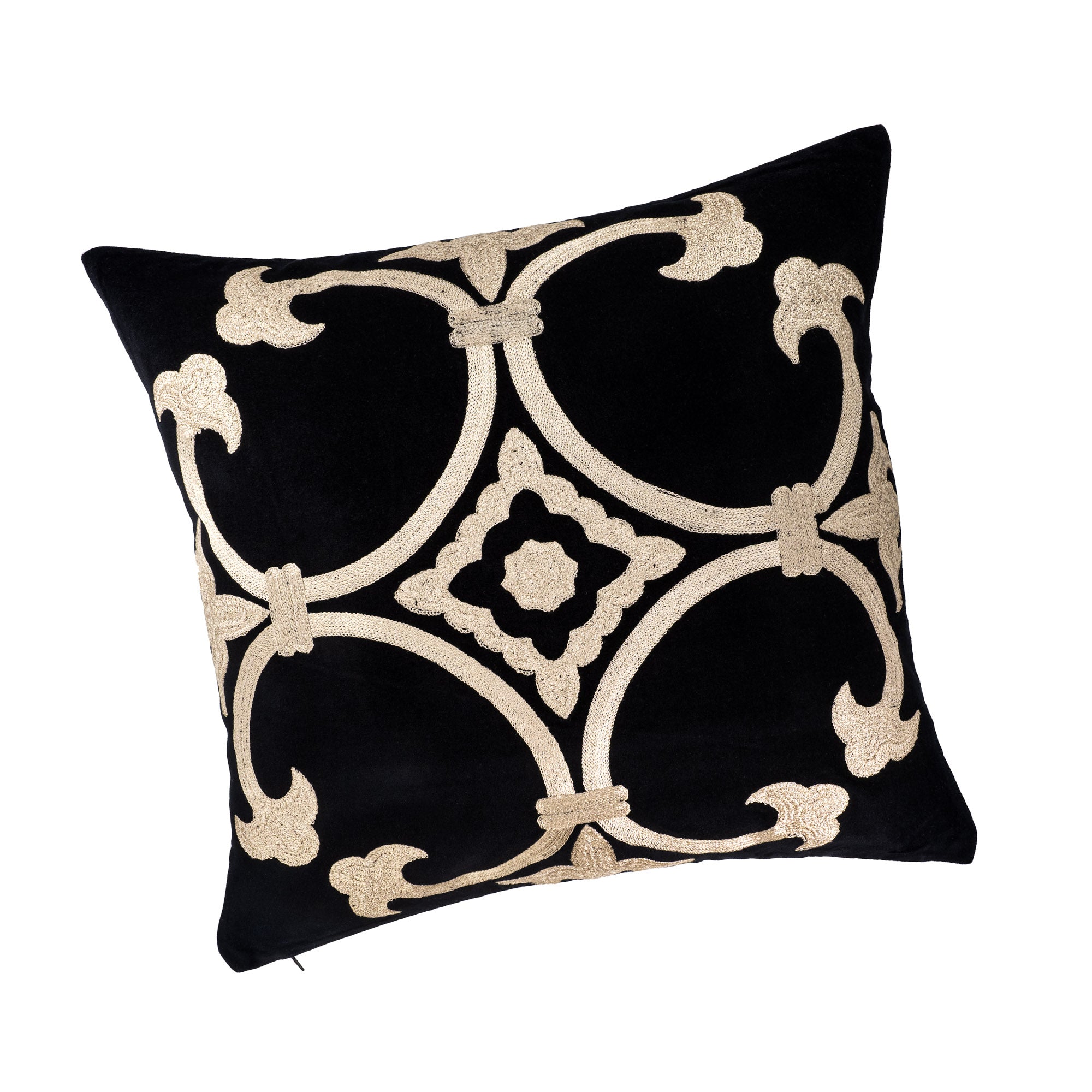 Black Linen Pillow with Natural Embroidery, Palazzo Collection