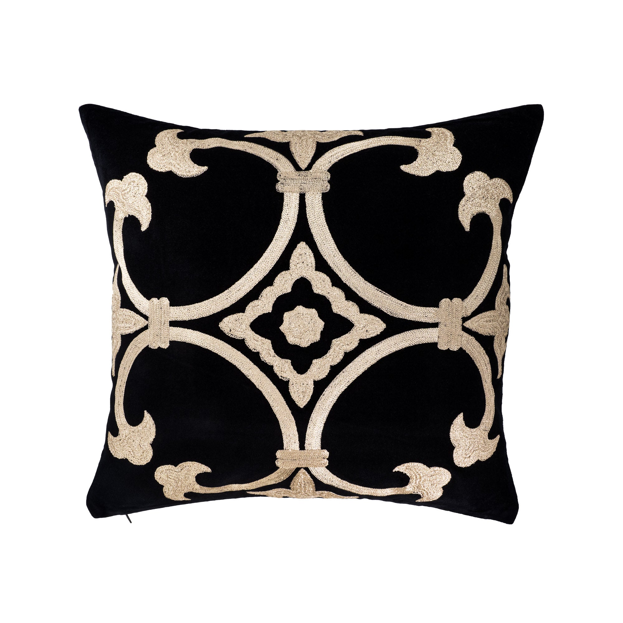 Black Linen Pillow with Natural Embroidery, Palazzo Collection