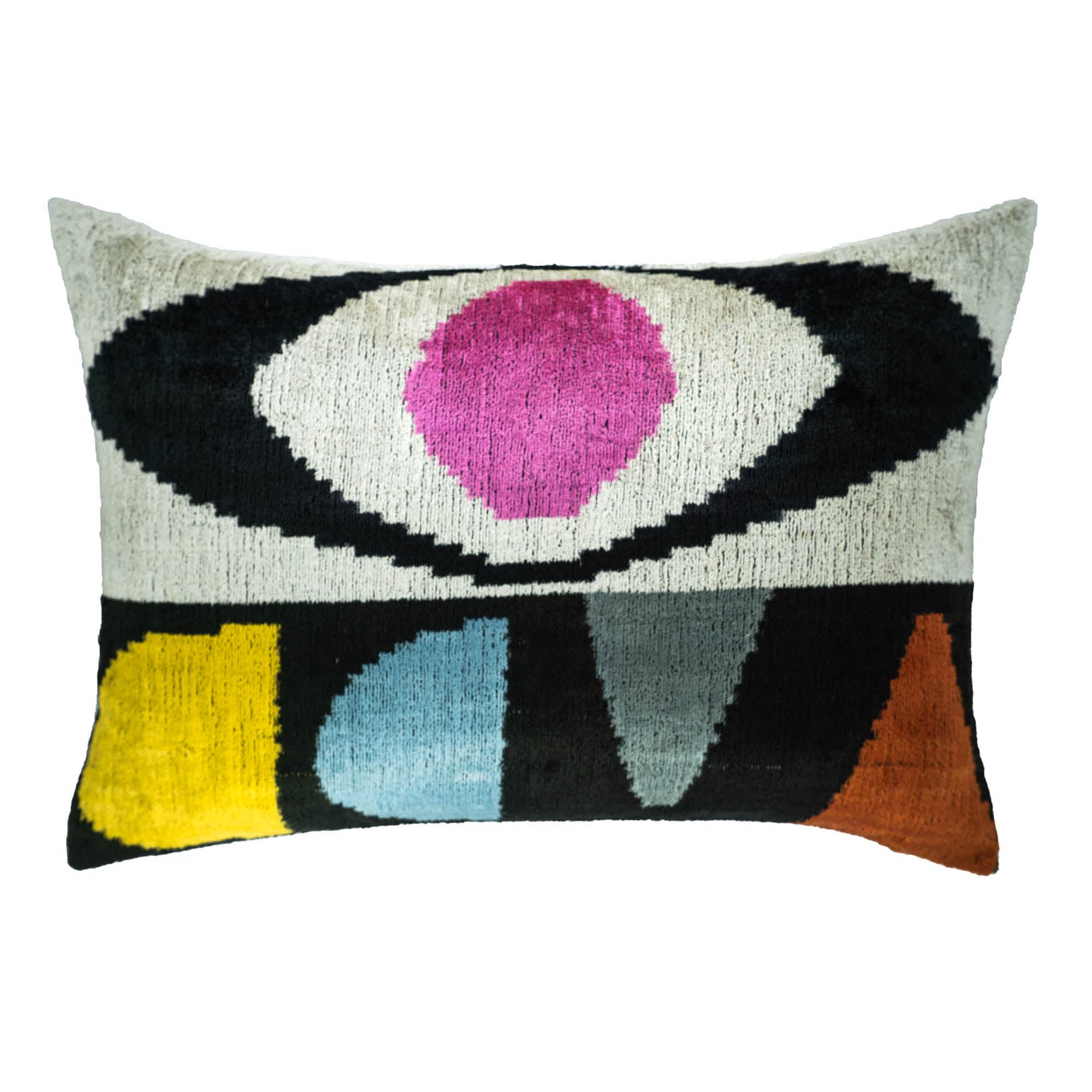 Eye of Ra Silk Velvet Ikat Throw Pillow Cover 16 X 24