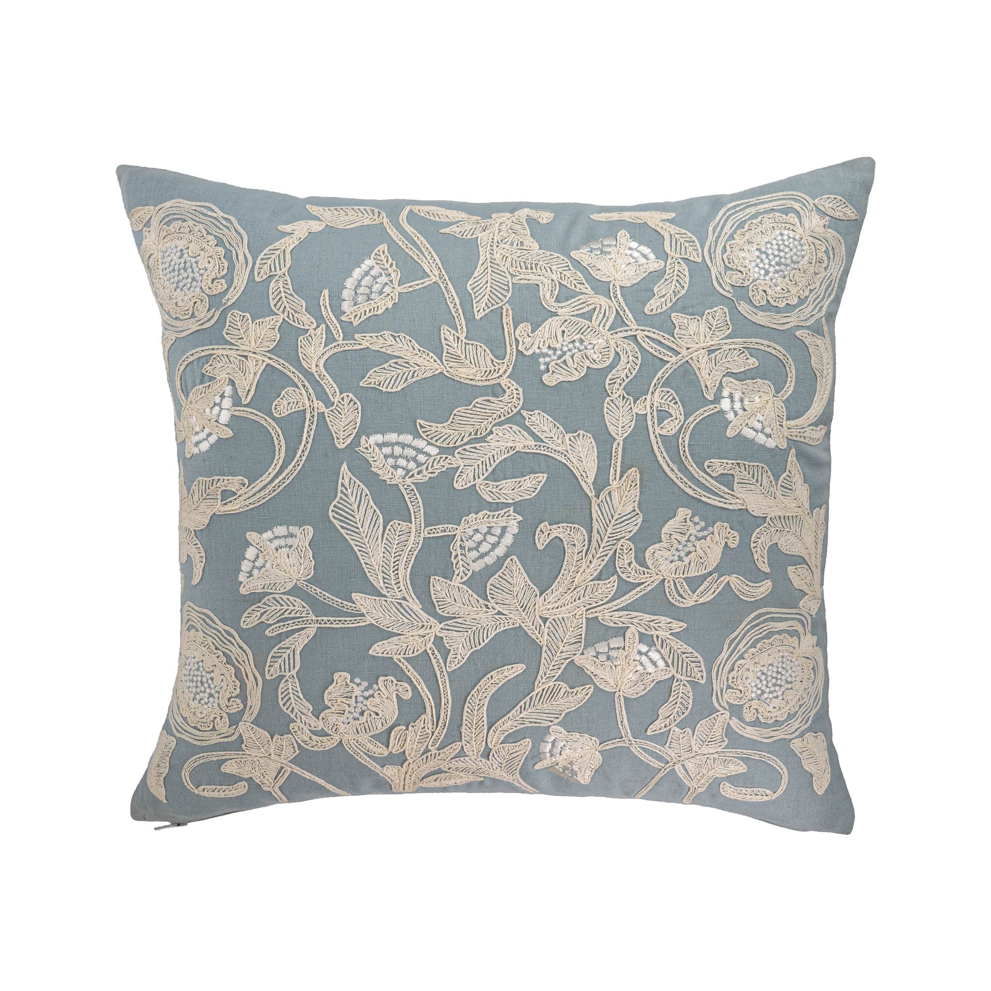 Deauville Embroidered Linen Throw Pillow Cover 18 X 18