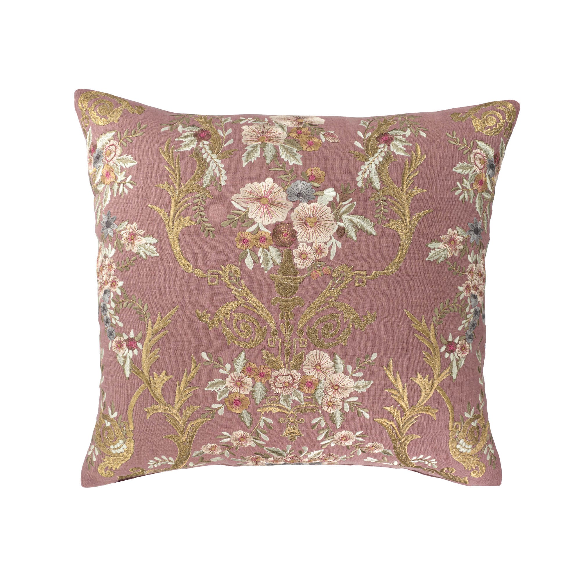 Fontainebleau Embroidered Linen Throw Pillow Cover 18 X 18
