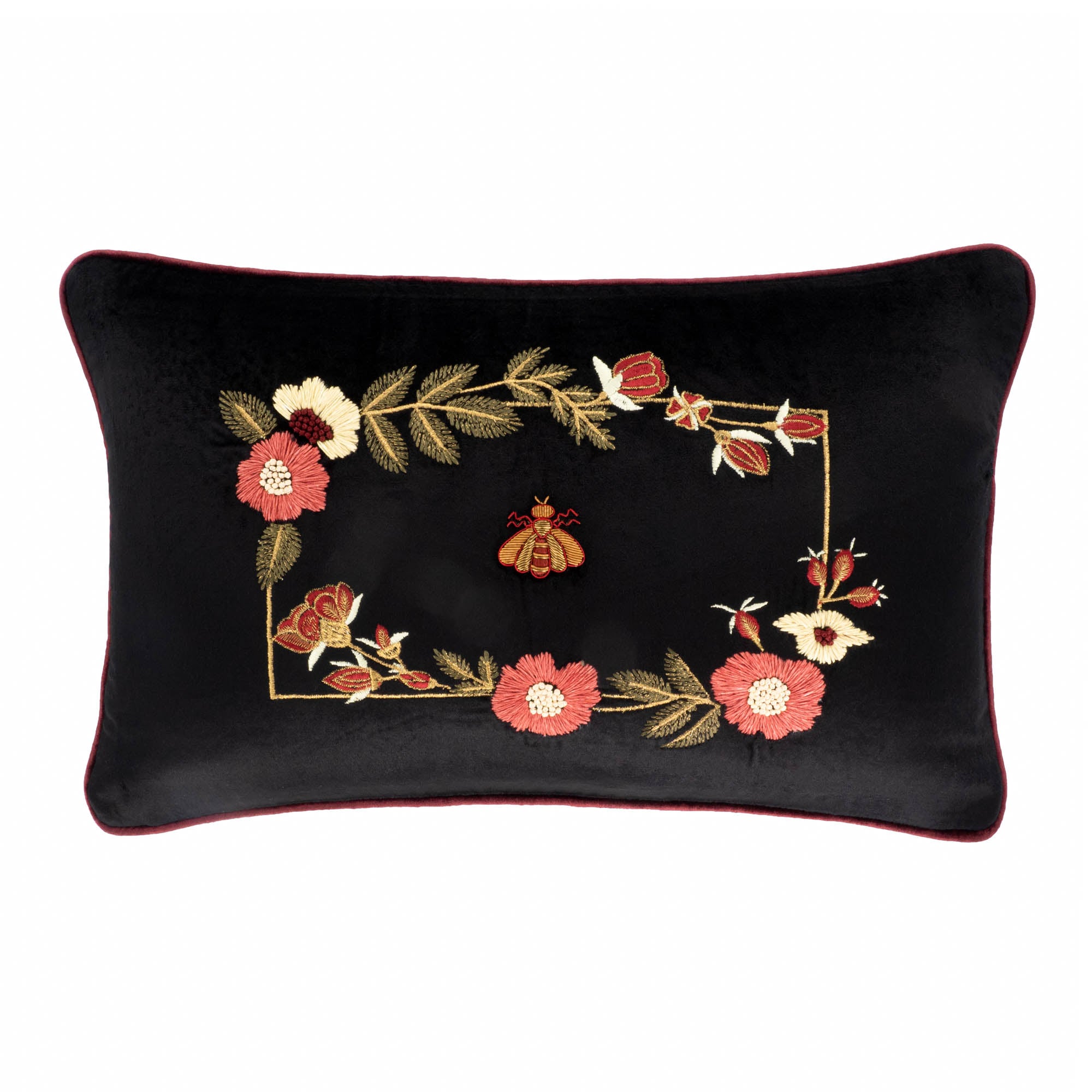 Love Bee Silk Velvet Throw Pillow, 12" X 20"
