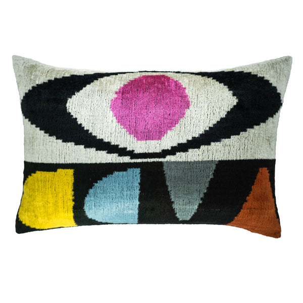 Eye of Ra Silk Velvet Ikat Pillow, 16" X 24"