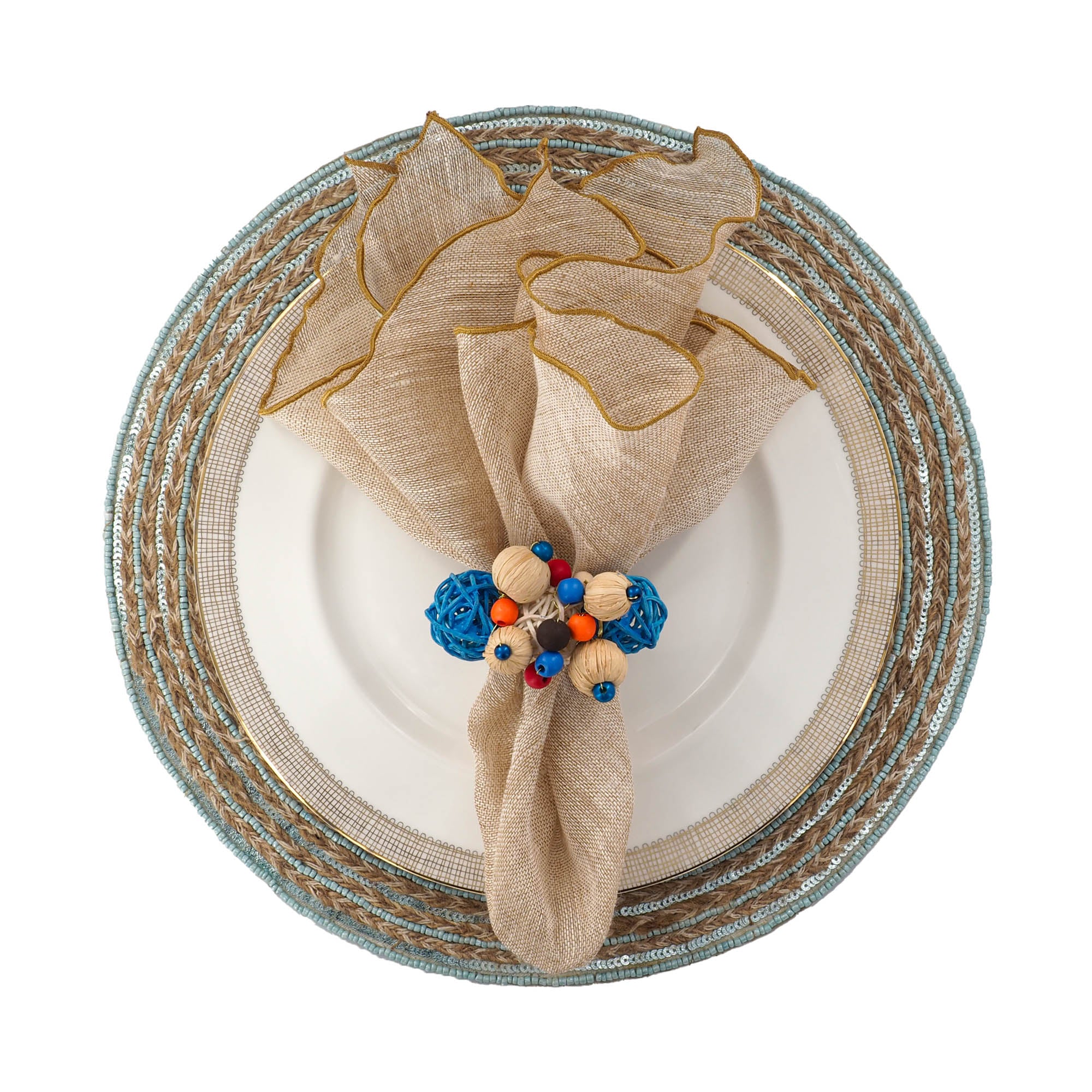 Gold Linen Napkins With Gold Ruffled Edges Set of 4