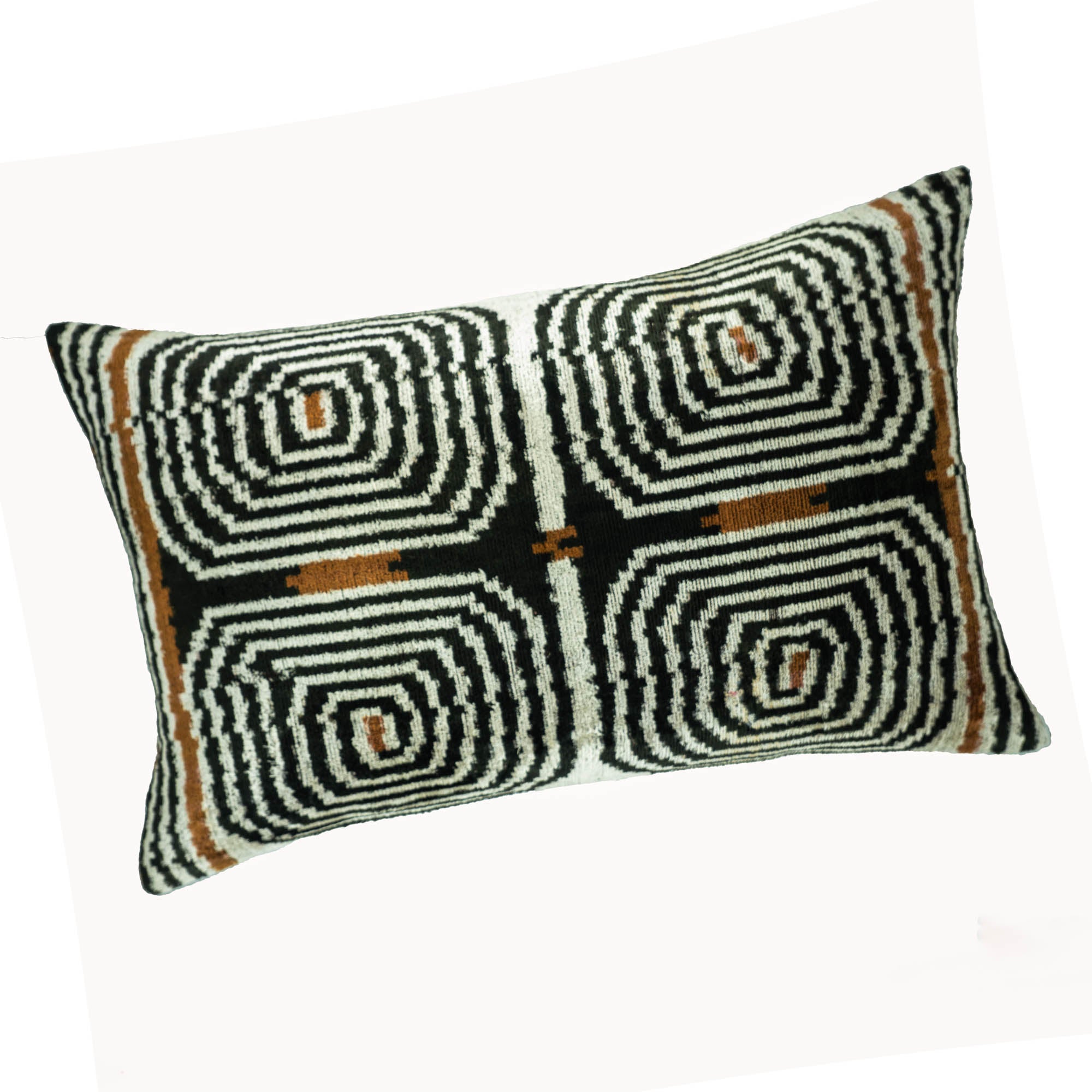 Modern and vibrant Ikat pillow cover featuring labyrinth patterns, crafted to enhance sophisticated interiors.
