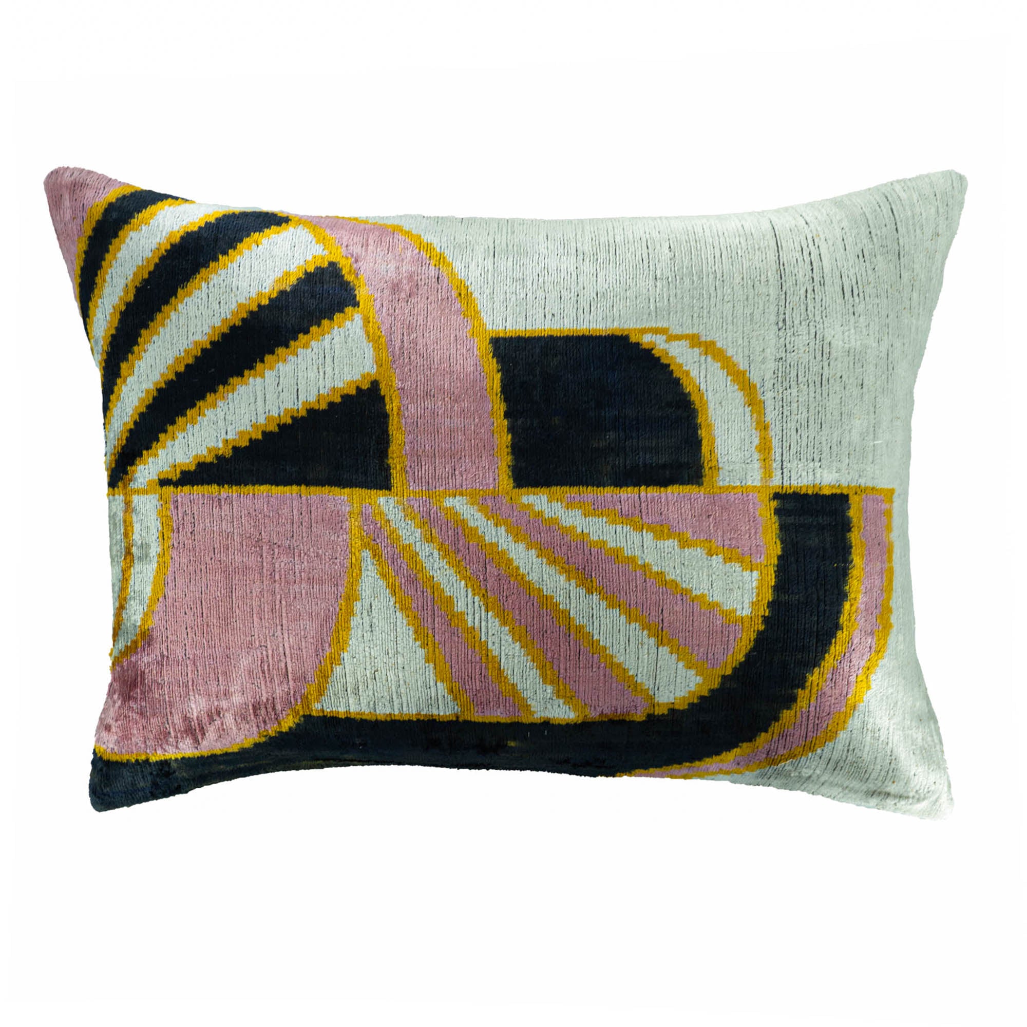 Handwoven Light Deco Ikat pillow cover in silk velvet, ideal for enhancing modern and classic decor styles.
