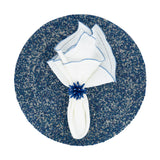 Linen Napkins With Blue Ruffled Hemstitch Edges, Set of 4