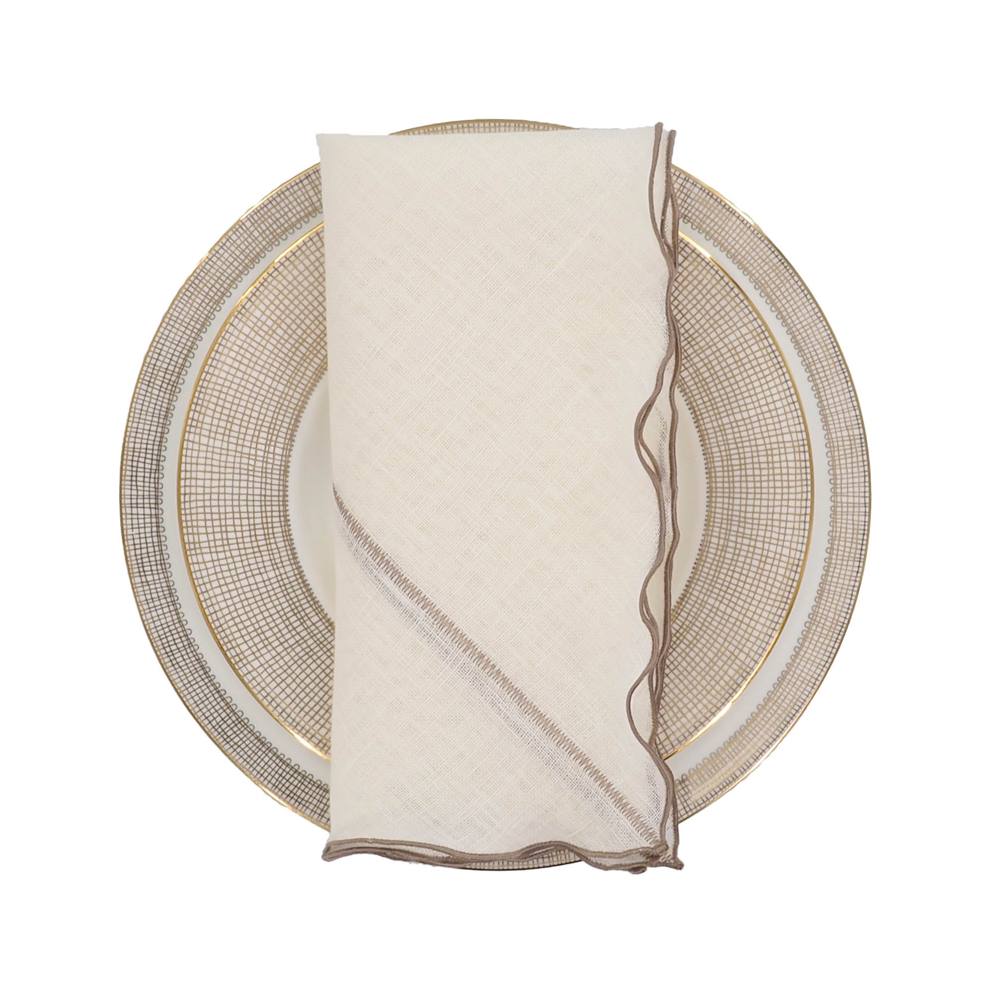set of four handcrafted linen beige napkin with khaki edges. Each piece is made from 100% premium linen, designed to bring timeless elegance and sophistication to any table or home setting.