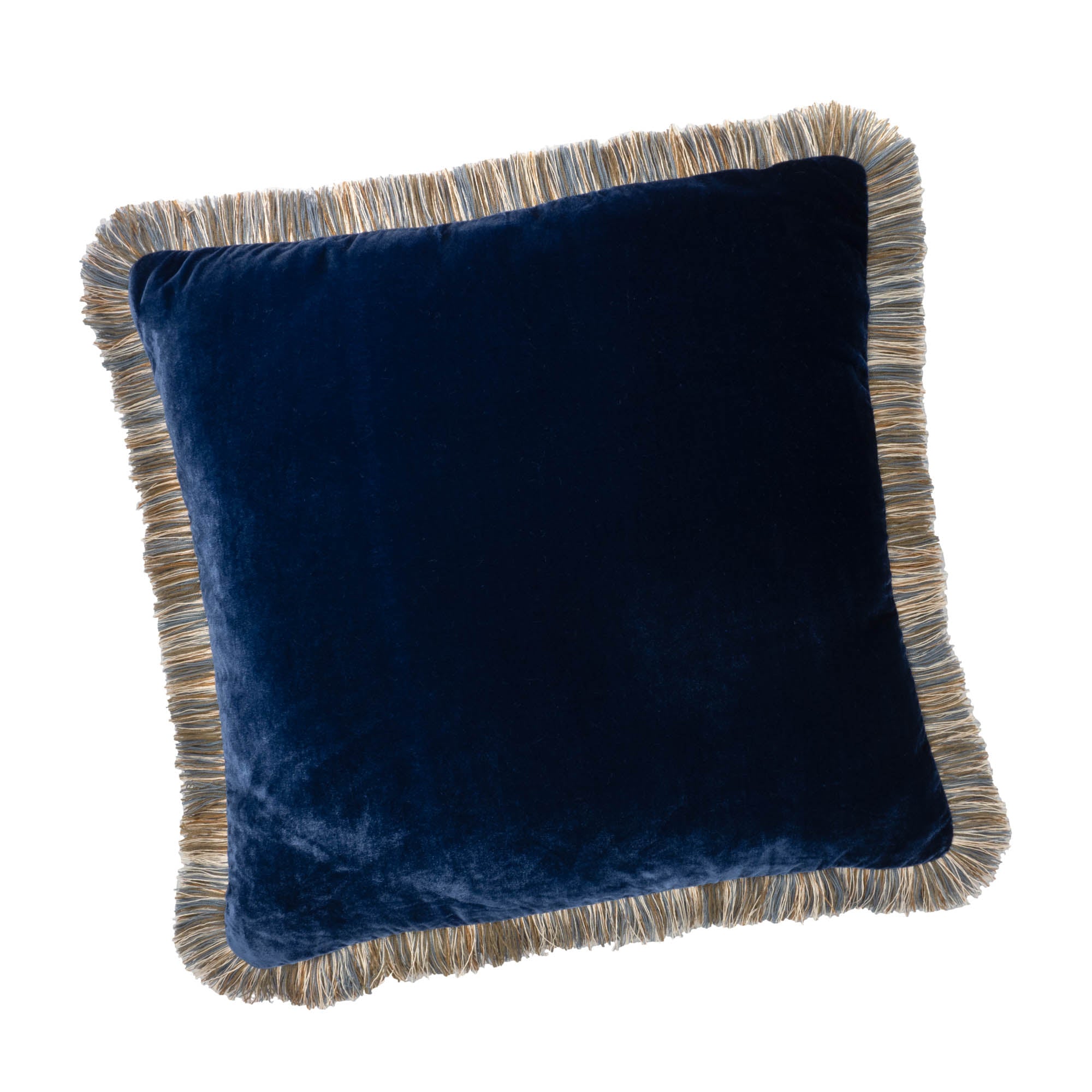 Navy Fringed Silk Velvet Throw Pillow 20" X 20"