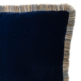 Navy Fringed Silk Velvet Throw Pillow 20" X 20"