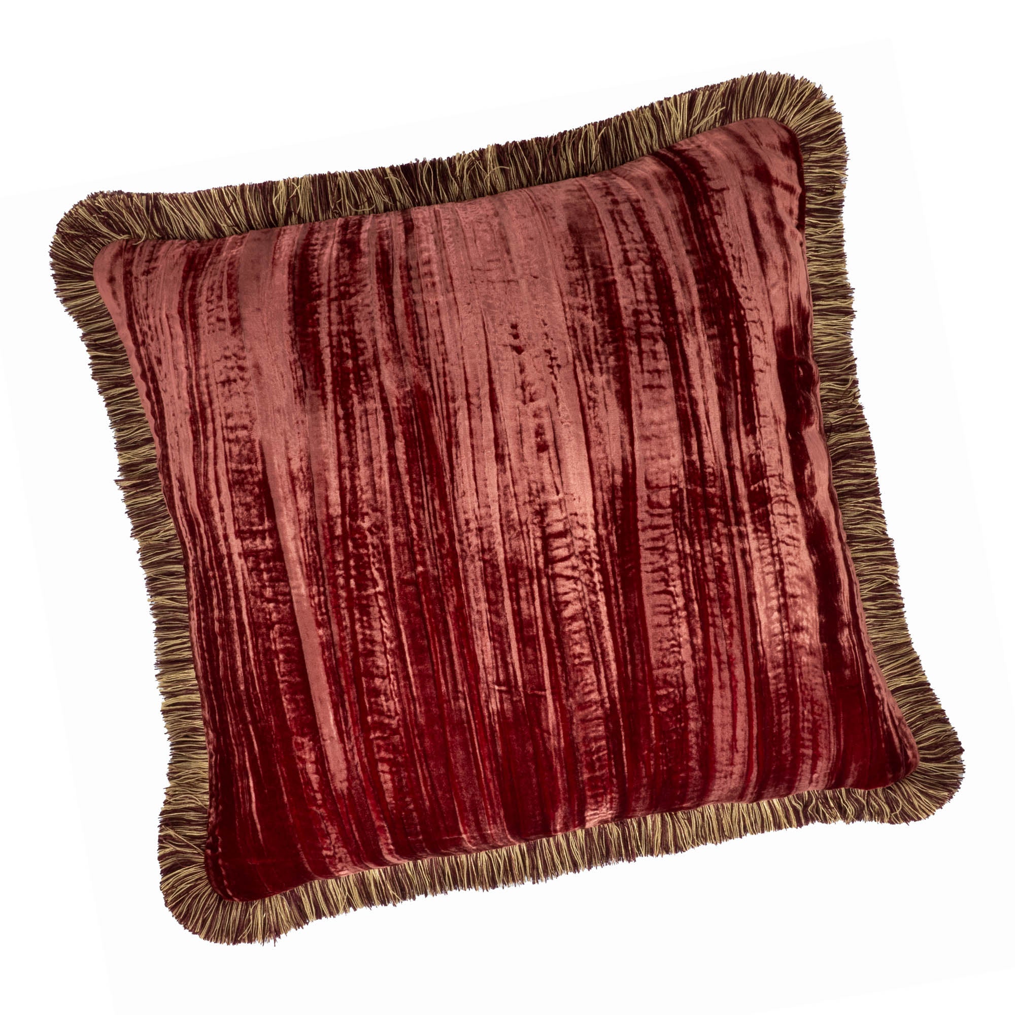 Red Fringed Silk Velvet Throw Pillow 20" X 20"