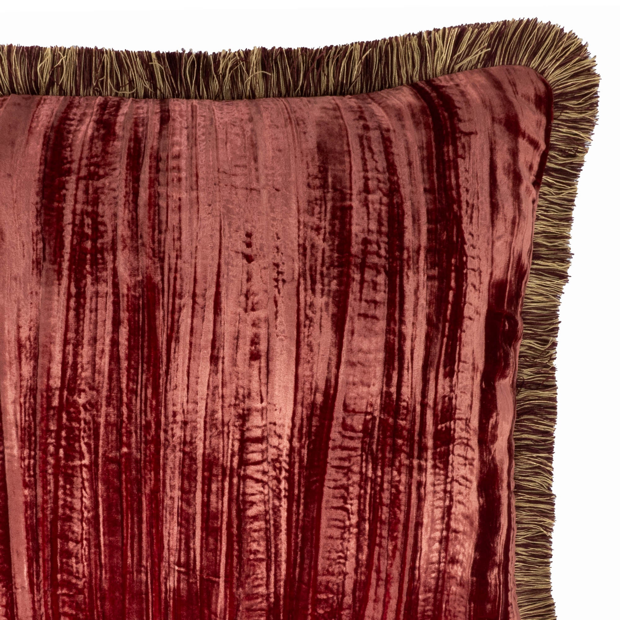 Chouchou Touch Red Fringed Silk Velvet Throw Pillow, 20 x 20, double-sided, perfect for adding a vibrant pop of color and tactile softness to your home.