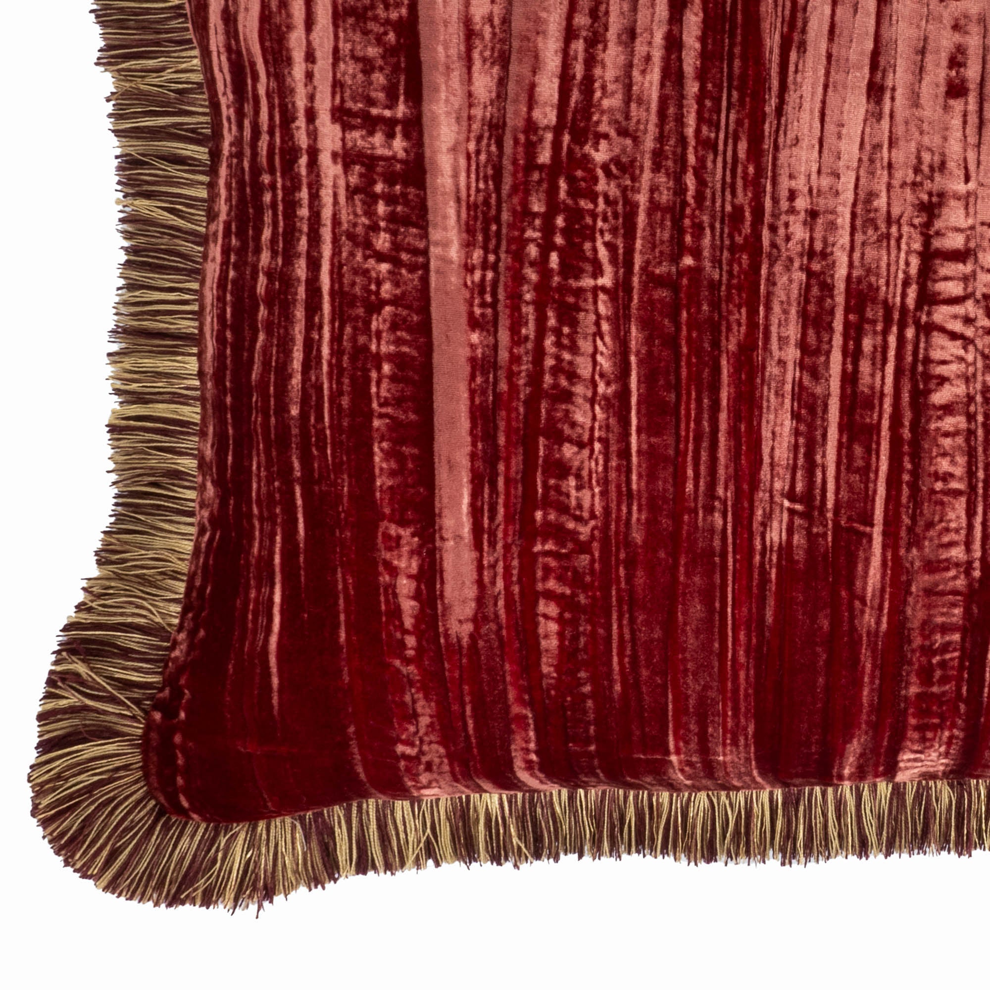 Chouchou Touch Red Velvet Pillow, 20 x 20, double-sided with fringes, expertly handcrafted for a smooth texture and chic accent piece in your home.