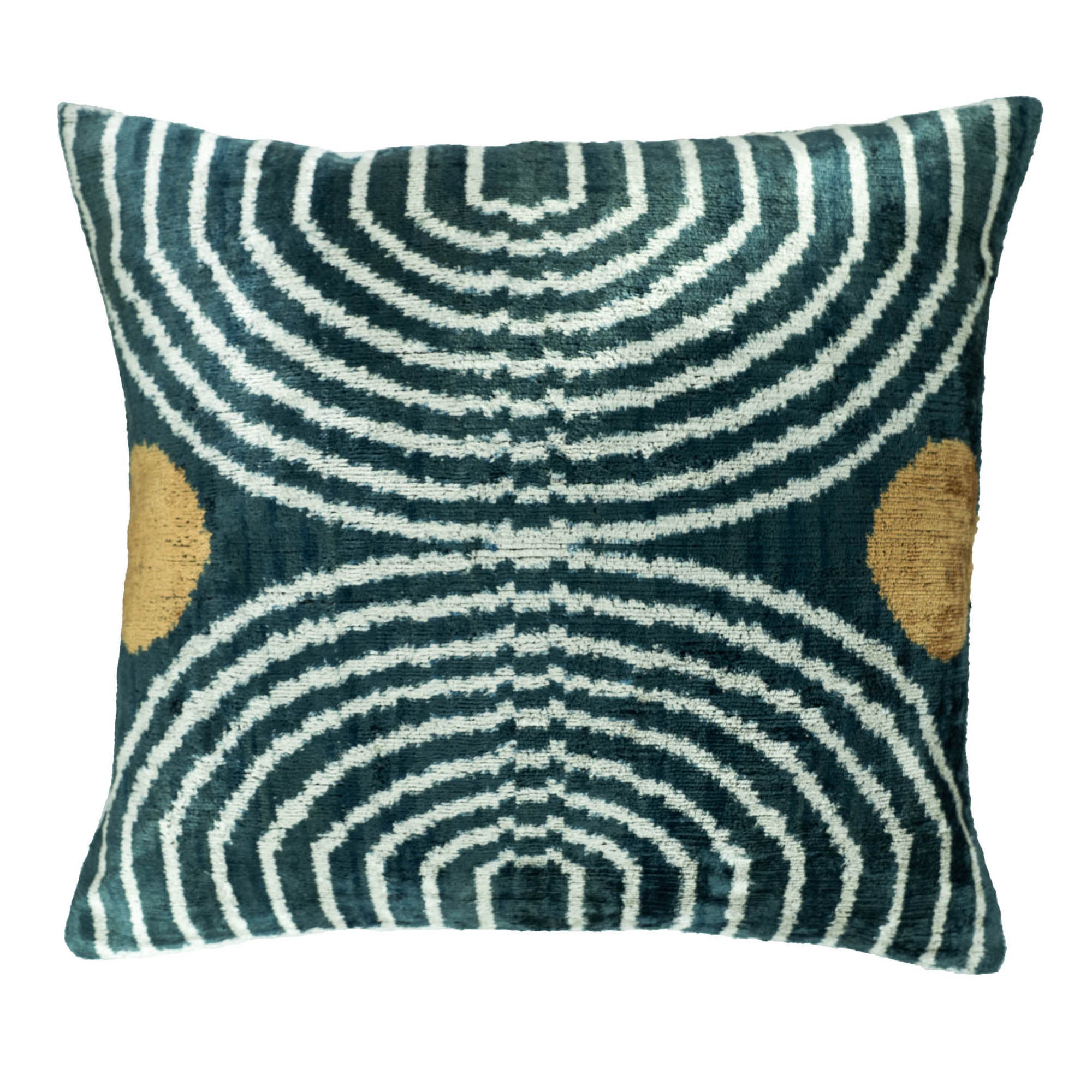 Handwoven Ripple Ikat pillow cover in silk velvet, crafted with a focus on intricate patterns and timeless elegance.
