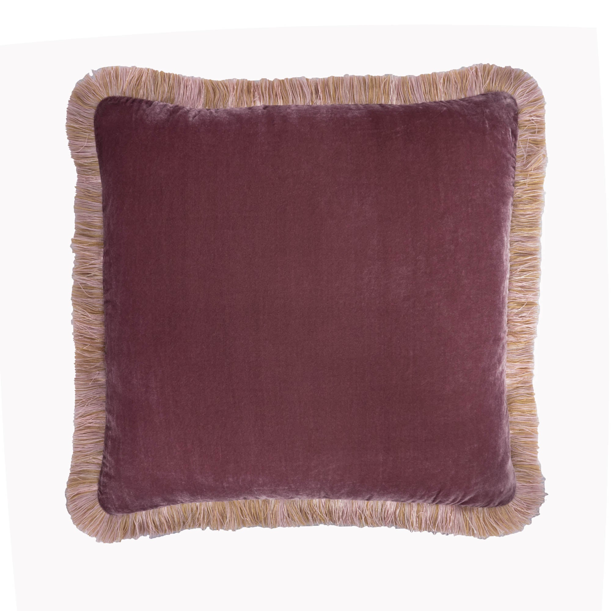 Rose Silk Velvet Throw Pillow, 20 x 20, double-sided with delicate handmade fringes, crafted to add elegance and a soft touch to your living space.