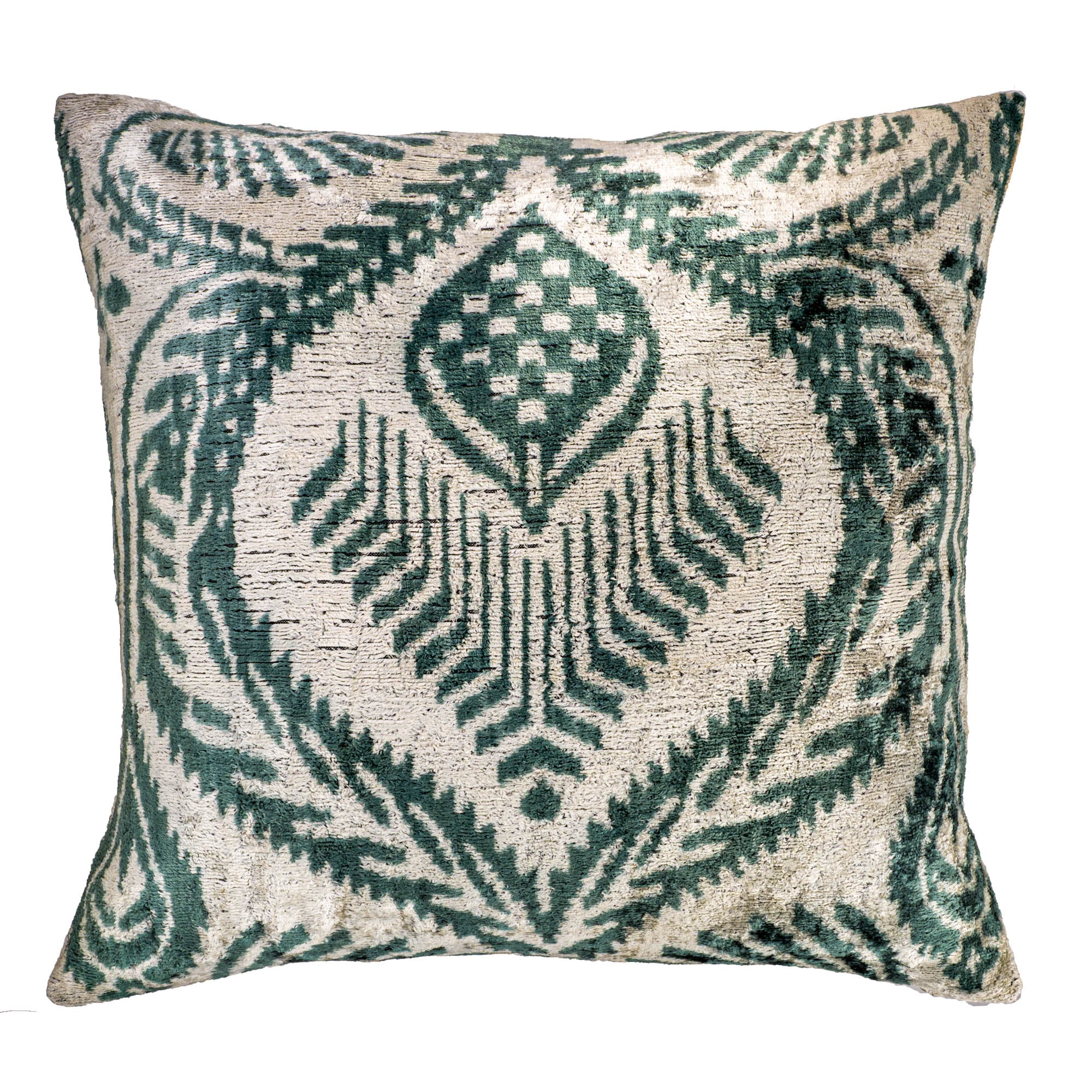 Chouchou Touch Silver Palms Silk Velvet Ikat Pillow Cover 20 X 20