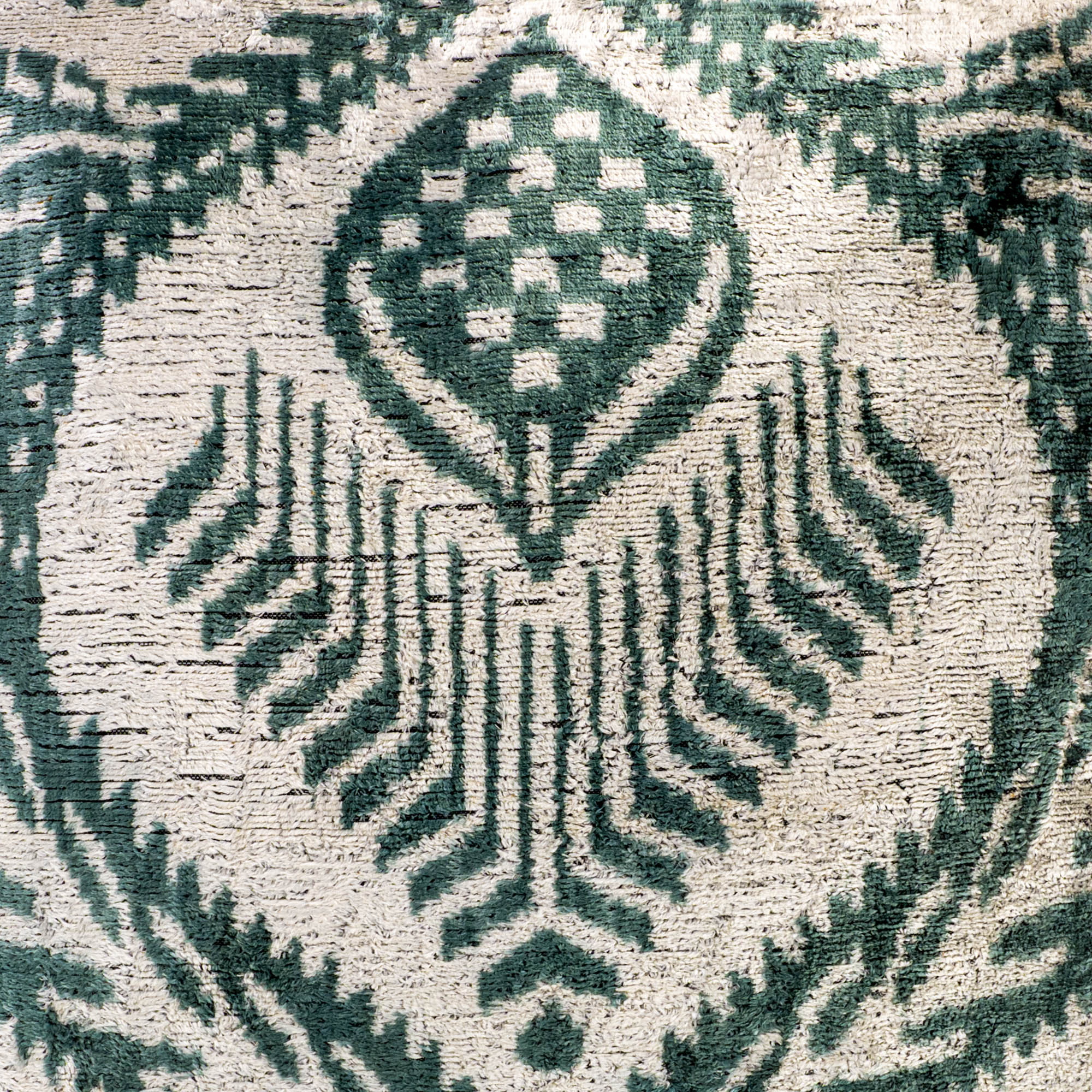 Handwoven silk velvet Silver Palms Pillow Cover, blending traditional craftsmanship with modern elegance.
