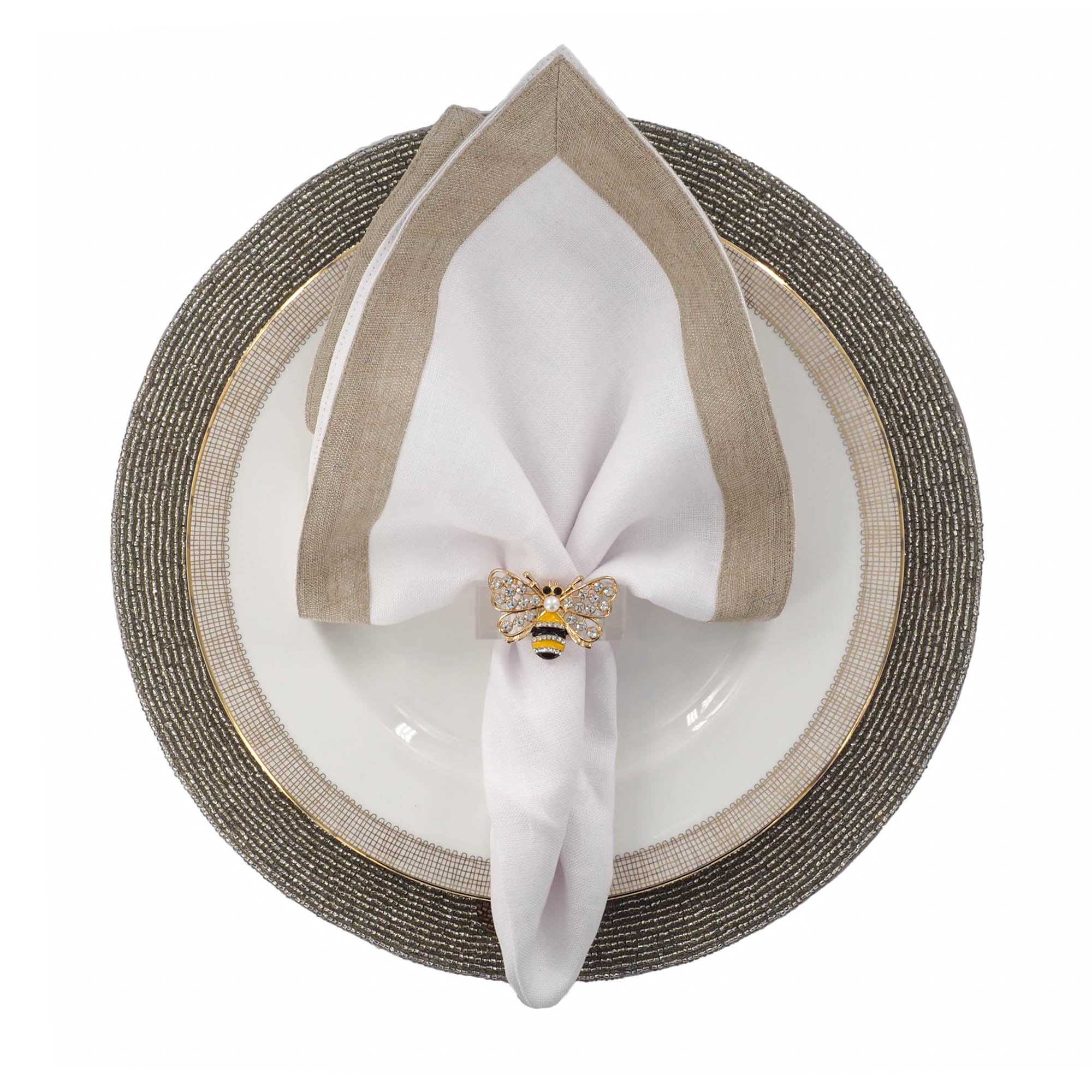White Linen Napkins With Sparkle Borders, Set of 4