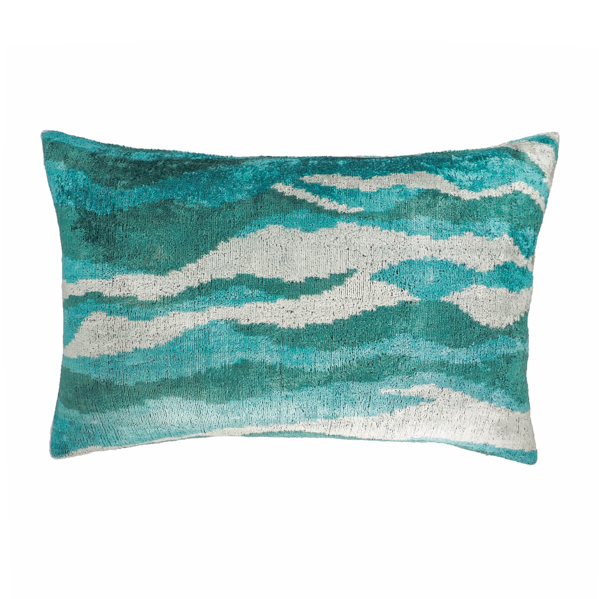 Chouchou Touch Atlantic Silk Velvet Ikat Throw Pillow Cover 16 X 24