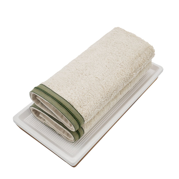 Beige Guest Towels With Green French Borders Set of 2