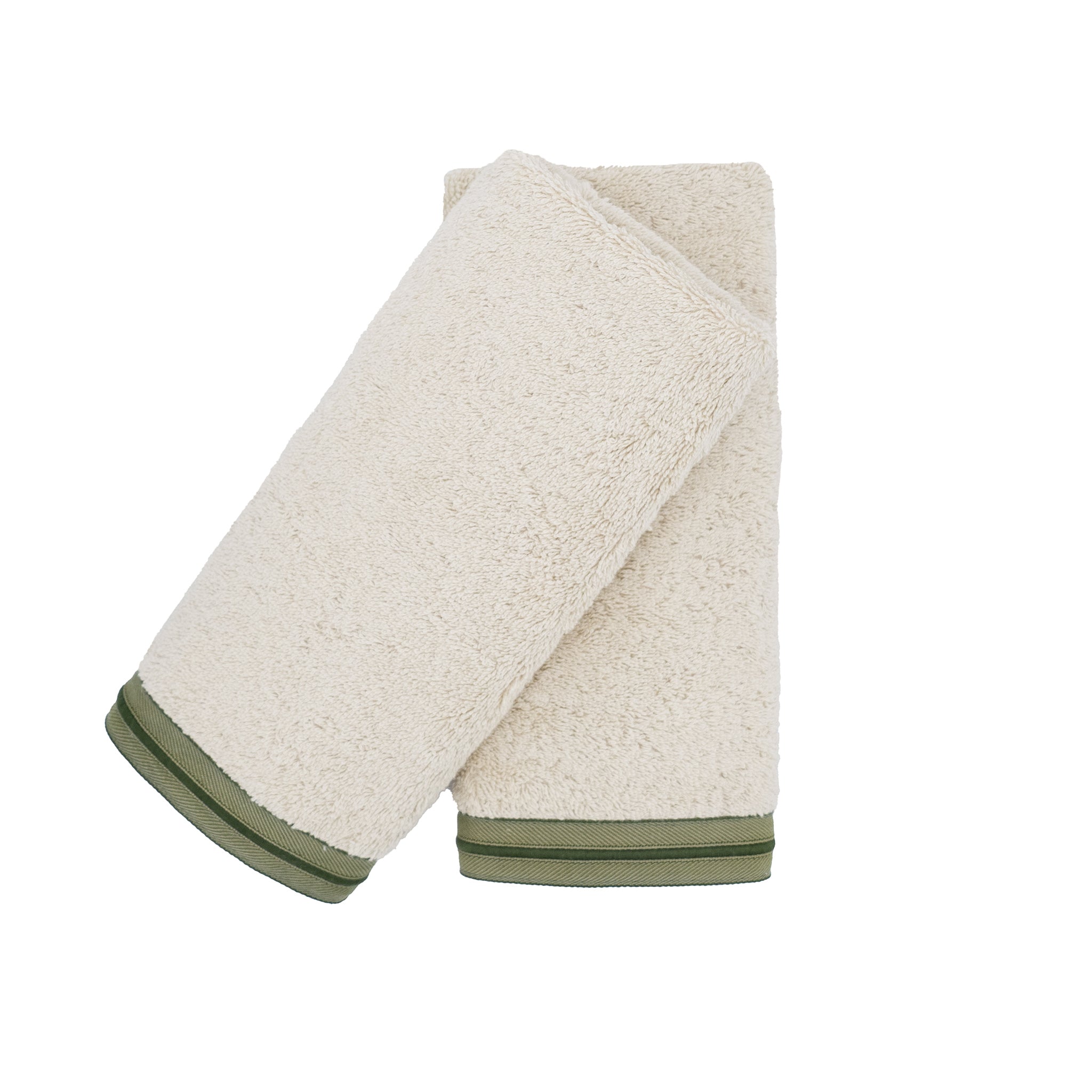 Beige Guest Towels With Green French Borders Set of 2