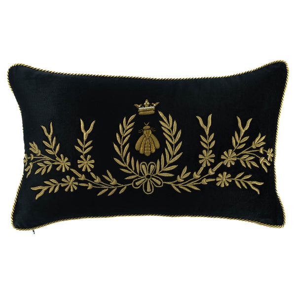 Chouchou Touch Black Bee Throw Pillow Cover With Metal Embroideries 12 X 20