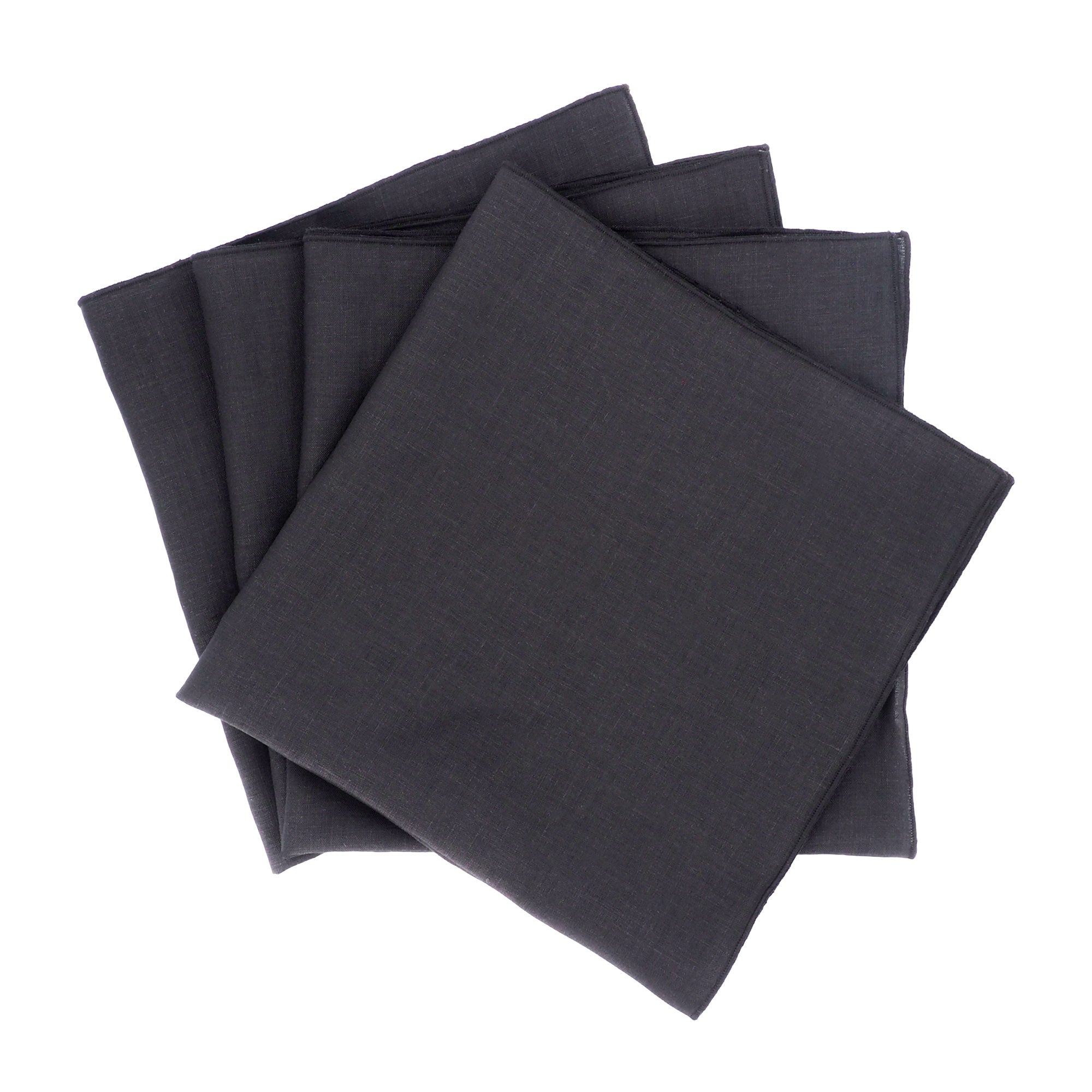 Set of four elegant black linen napkins-handcrafted from 100% premium linen, offering a soft, smooth texture and timeless sophistication for formal dinners, weddings and everyday dining, made by ChouChou Touch
