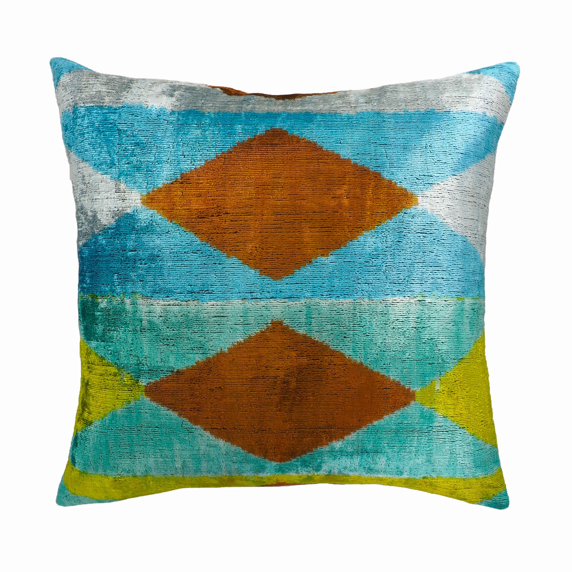 Chouchou Touch Blue Diamond Silk Velvet Ikat Throw Pillow Cover 20 X 20