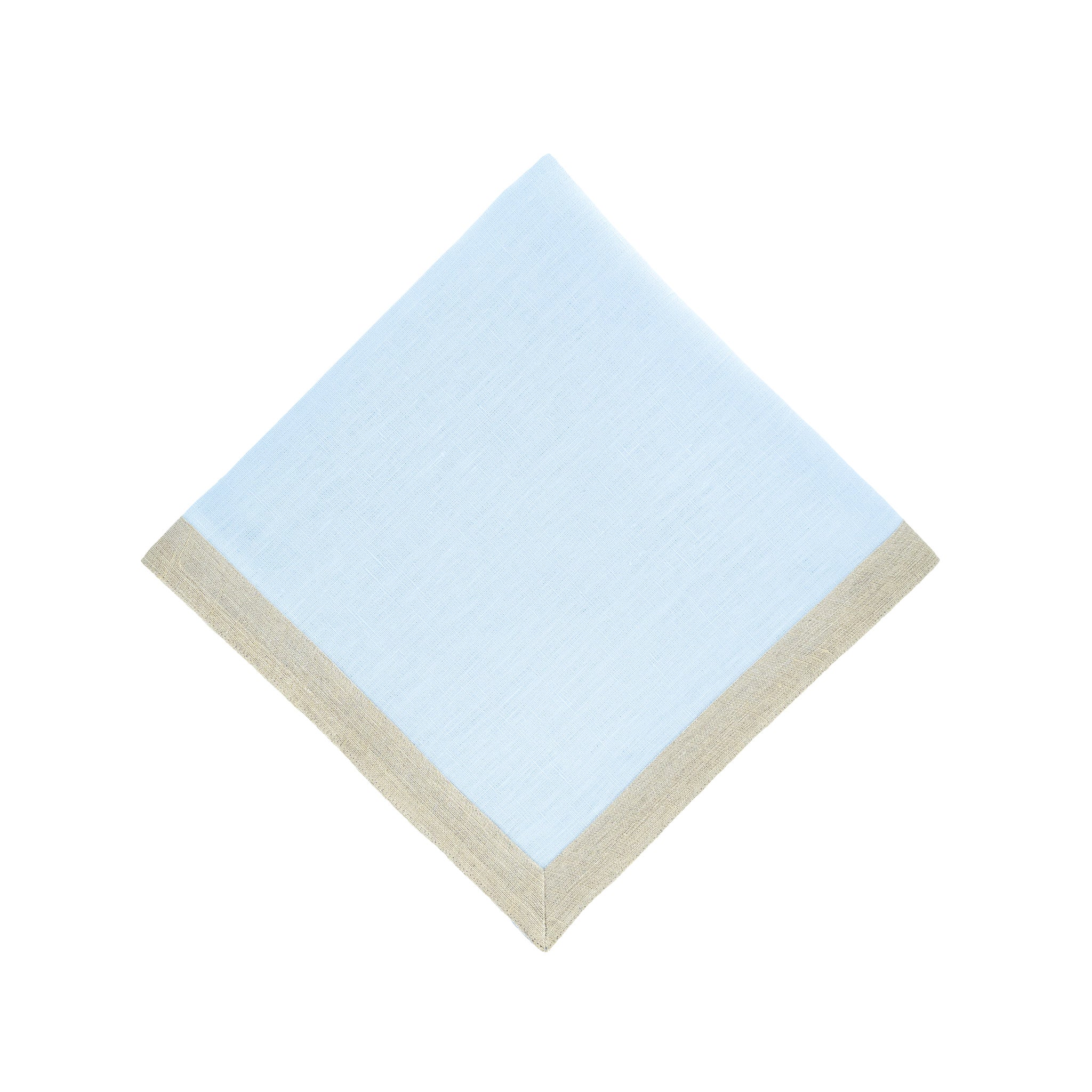 Handmade blue linen napkins with sparkling double-sided borders, ideal for adding a touch of glamour to any dining occasion.