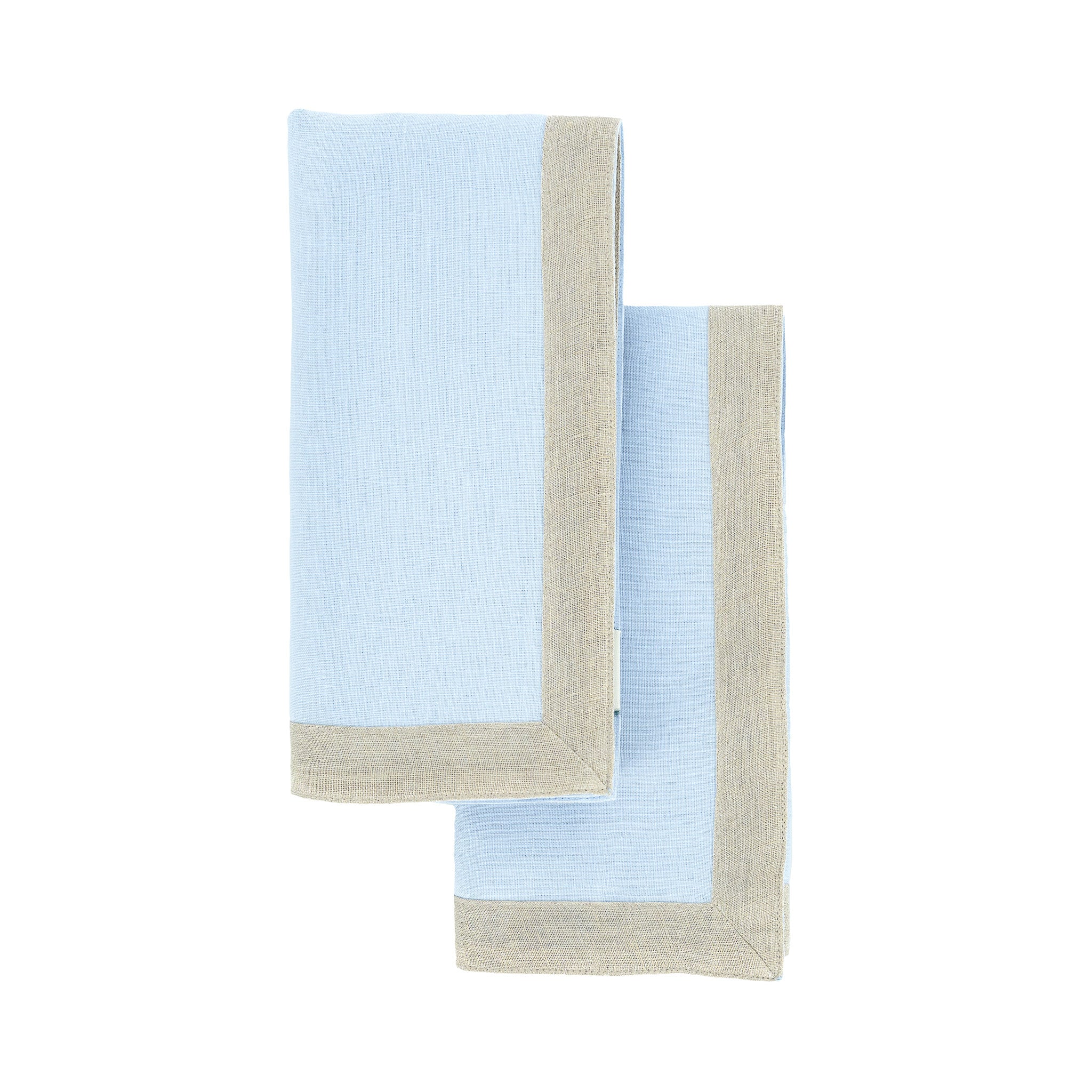 Premium blue linen napkins featuring double-sided sparkle borders, perfect for enhancing elegant table decor.