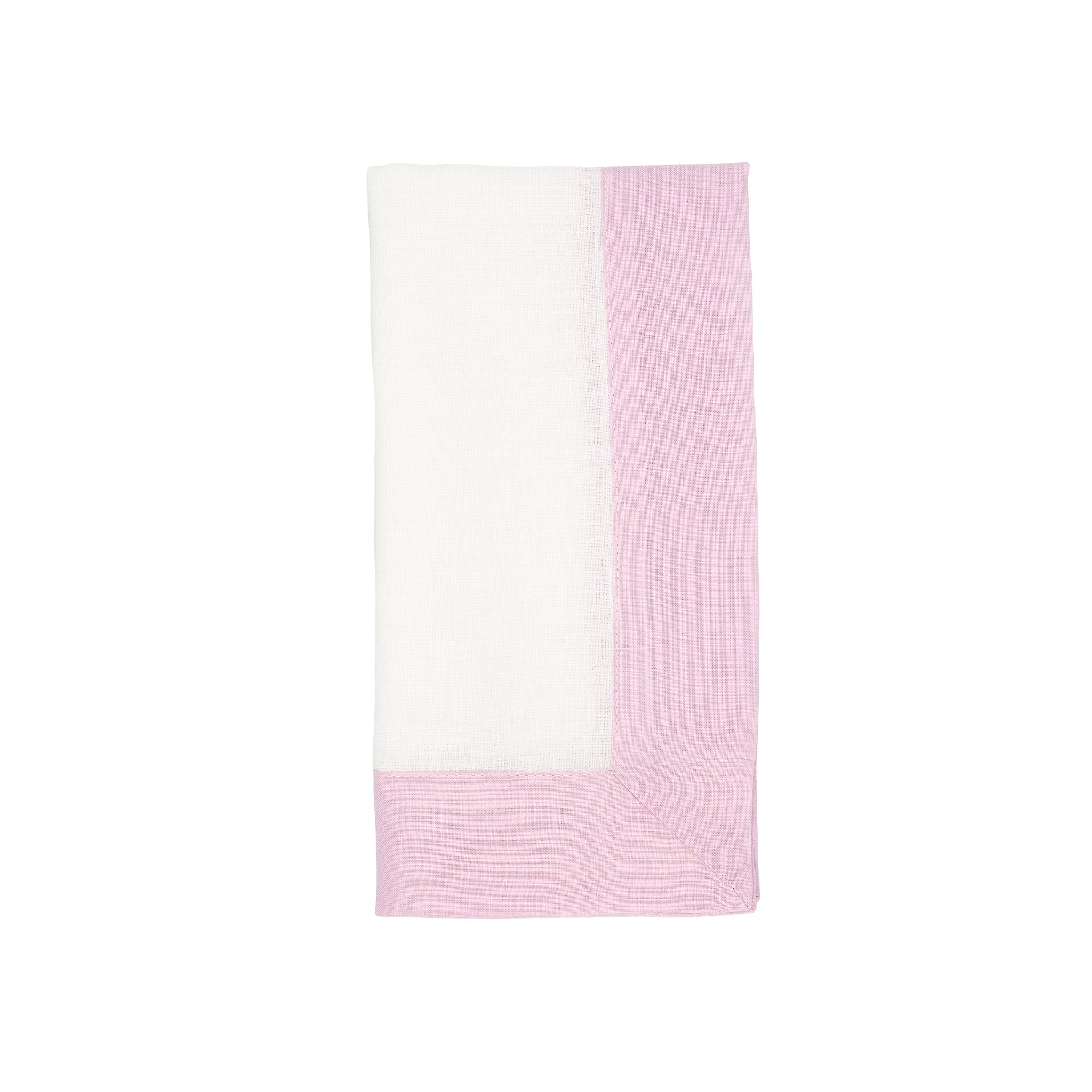 Handmade blush linen napkins with double-sided borders, ideal for both casual family dinners and formal gatherings.