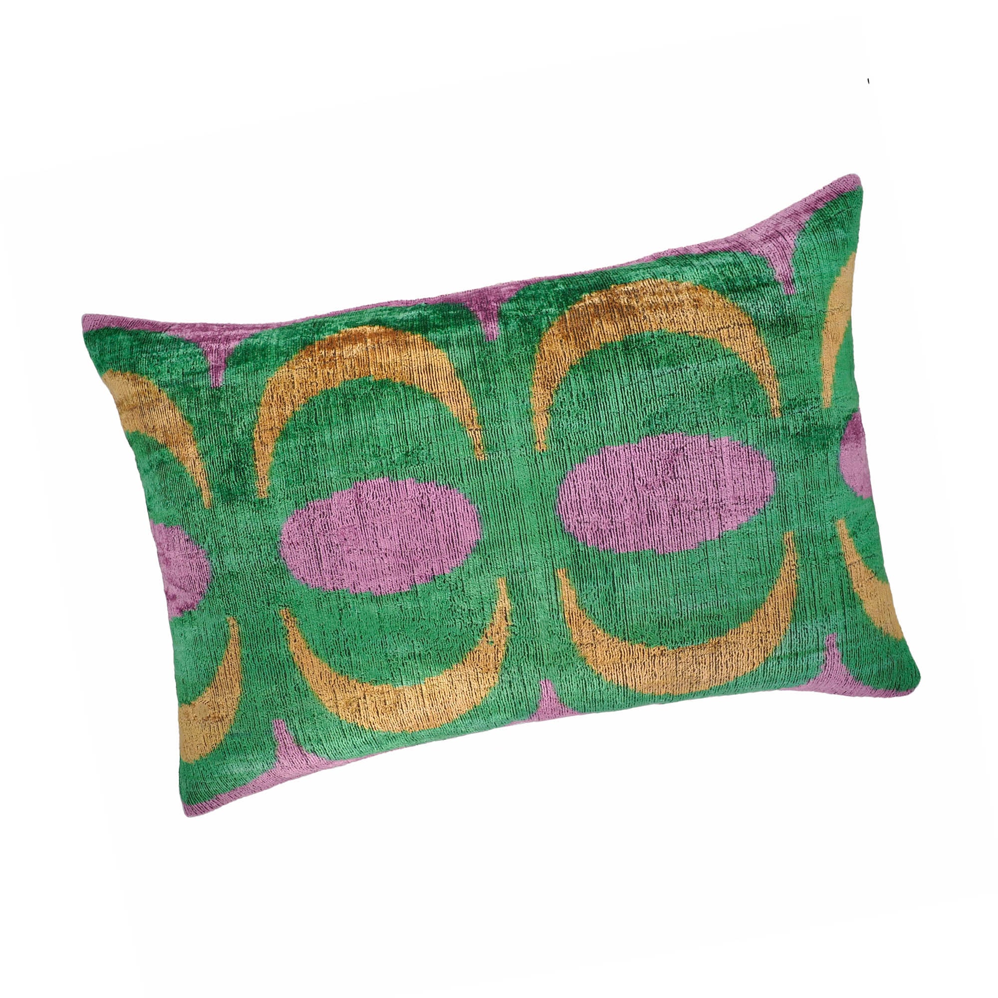 Bongo Silk Velvet Ikat Throw Pillow, 16 x 24, offering timeless Ikat artistry and rich silk velvet, adding a touch of luxury and tradition to your living space.