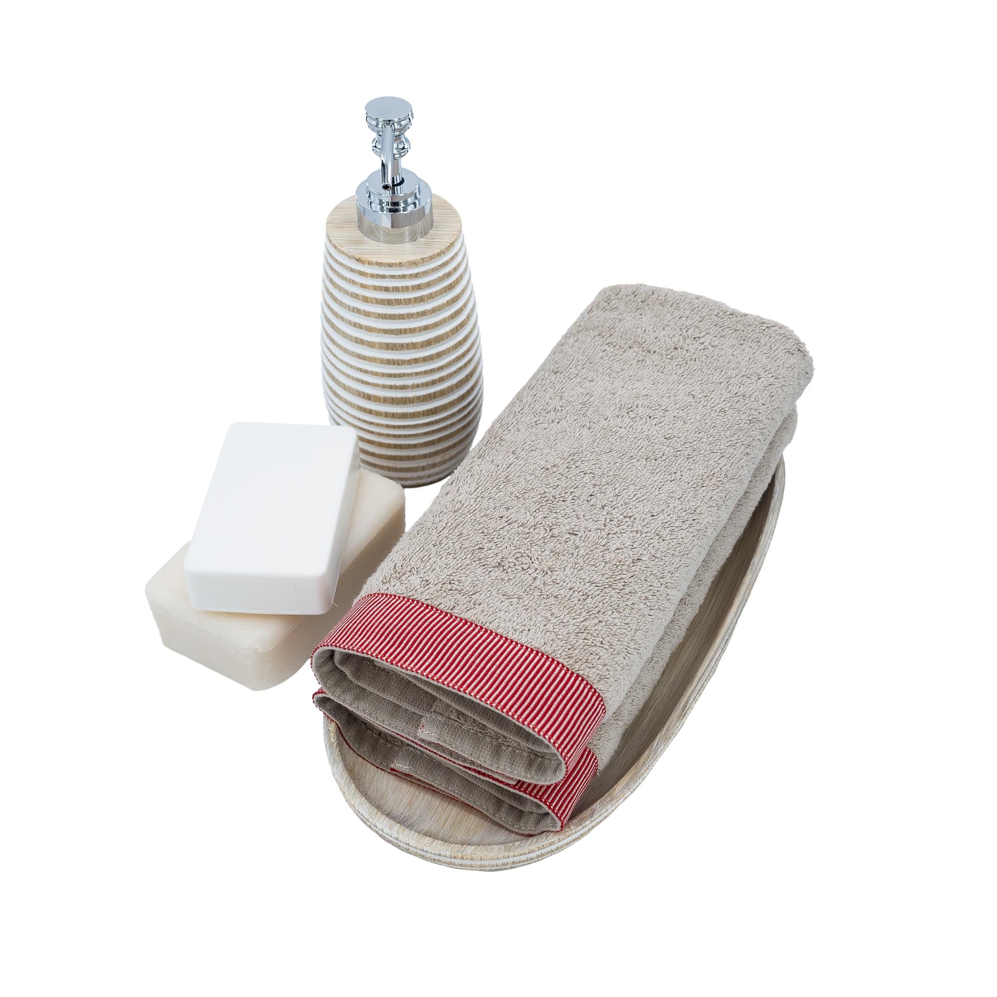 Camel Guest Towels With Red Stripes Set of 2