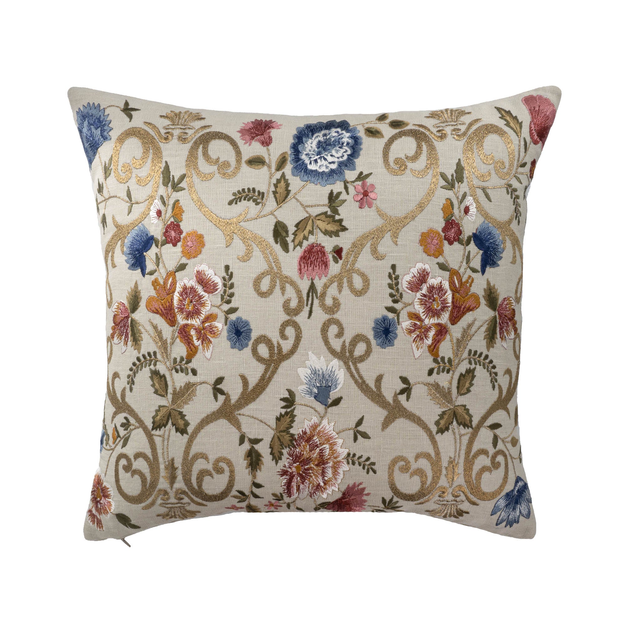 Chantilly Embroidered Linen Throw Pillow Cover 18 X 18