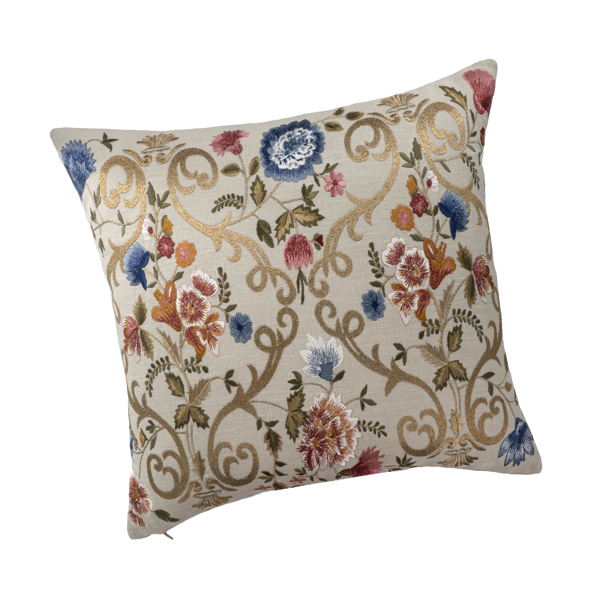 Chantilly Embroidered Linen Throw Pillow Cover 18 X 18