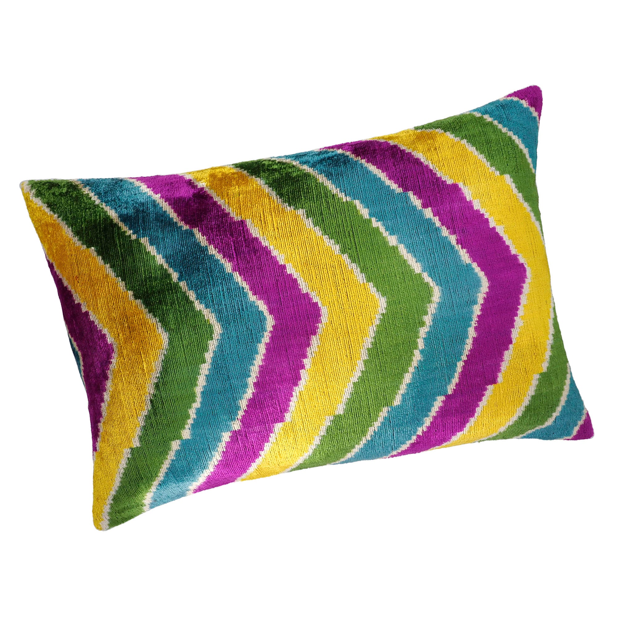 Silk Velvet Throw Pillow Yellow Green Purple Chevron