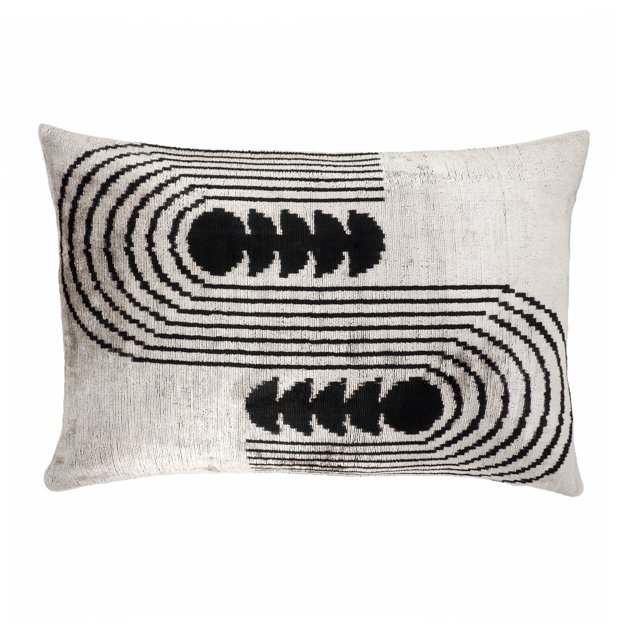 Art Deco Silk Velvet Ikat Pillow Cover, 16 x 24, combining timeless Ikat patterns with a modern Art Deco flair, crafted from 100% pure silk velvet.