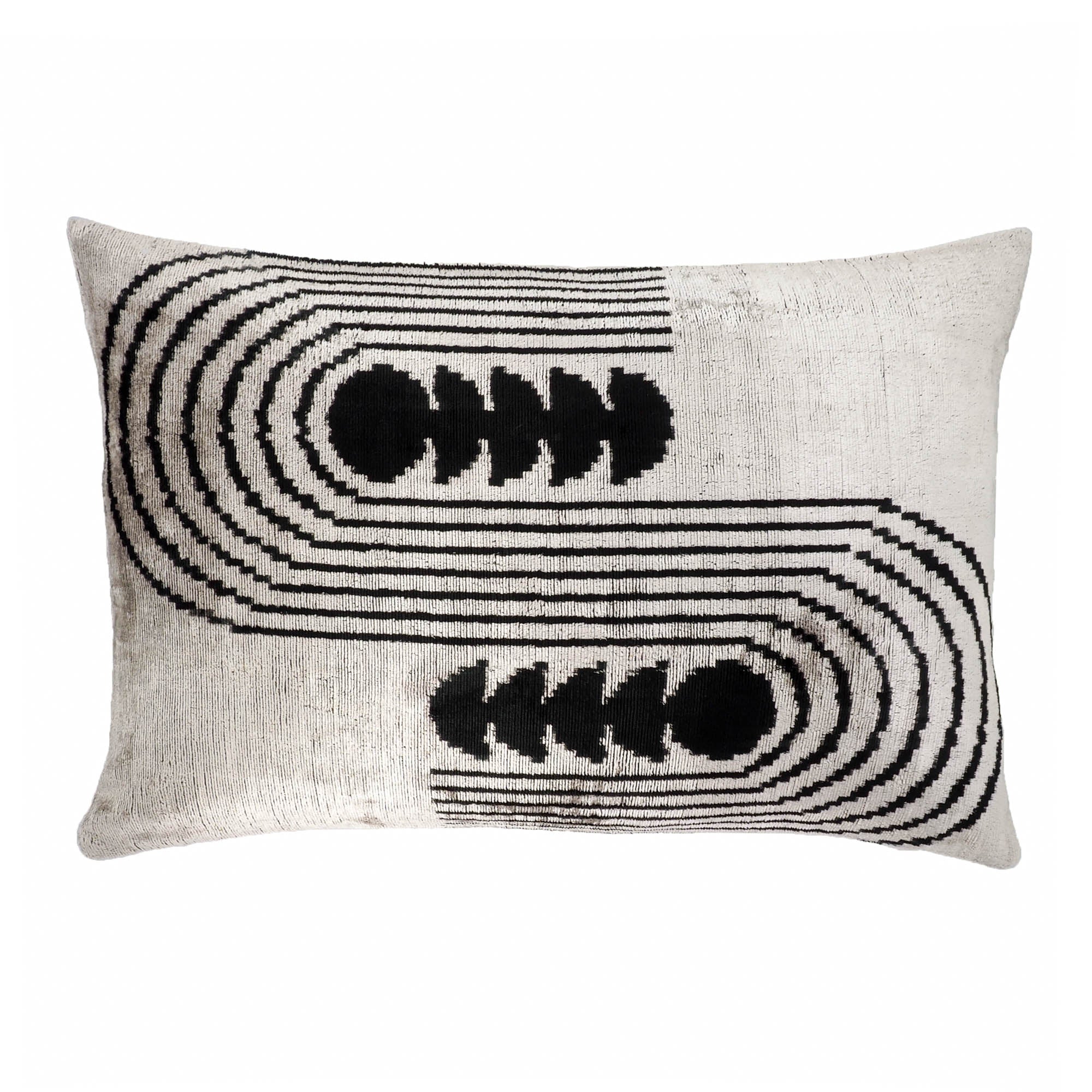 Chouchou Touch Art Deco Ikat Throw Pillow Cover, 16 x 24, showcasing handwoven Ikat patterns with a contemporary Art Deco twist in soft silk velvet.