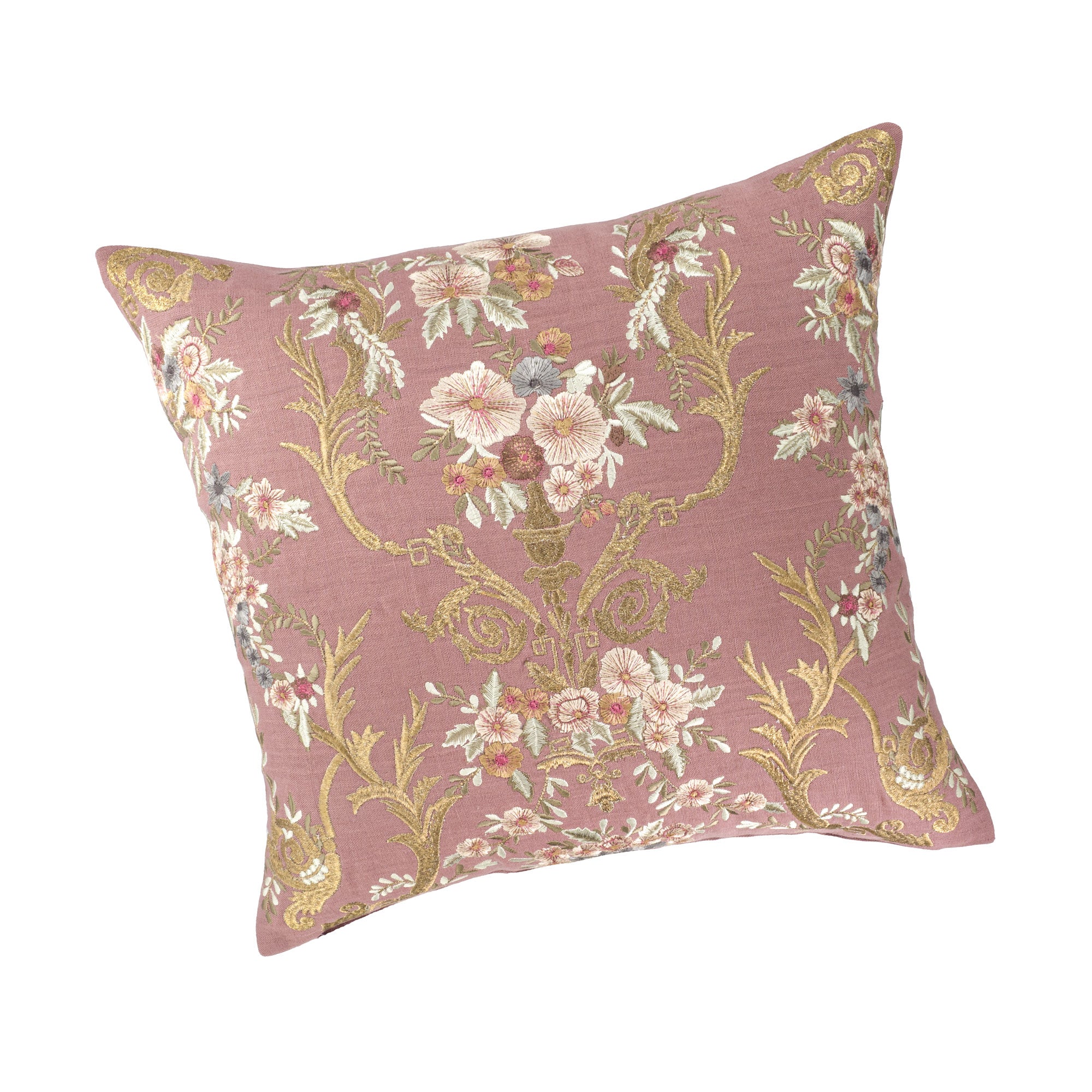 Fontainebleau Embroidered Linen Throw Pillow Cover by Chouchou Touch, 18x18 inches.