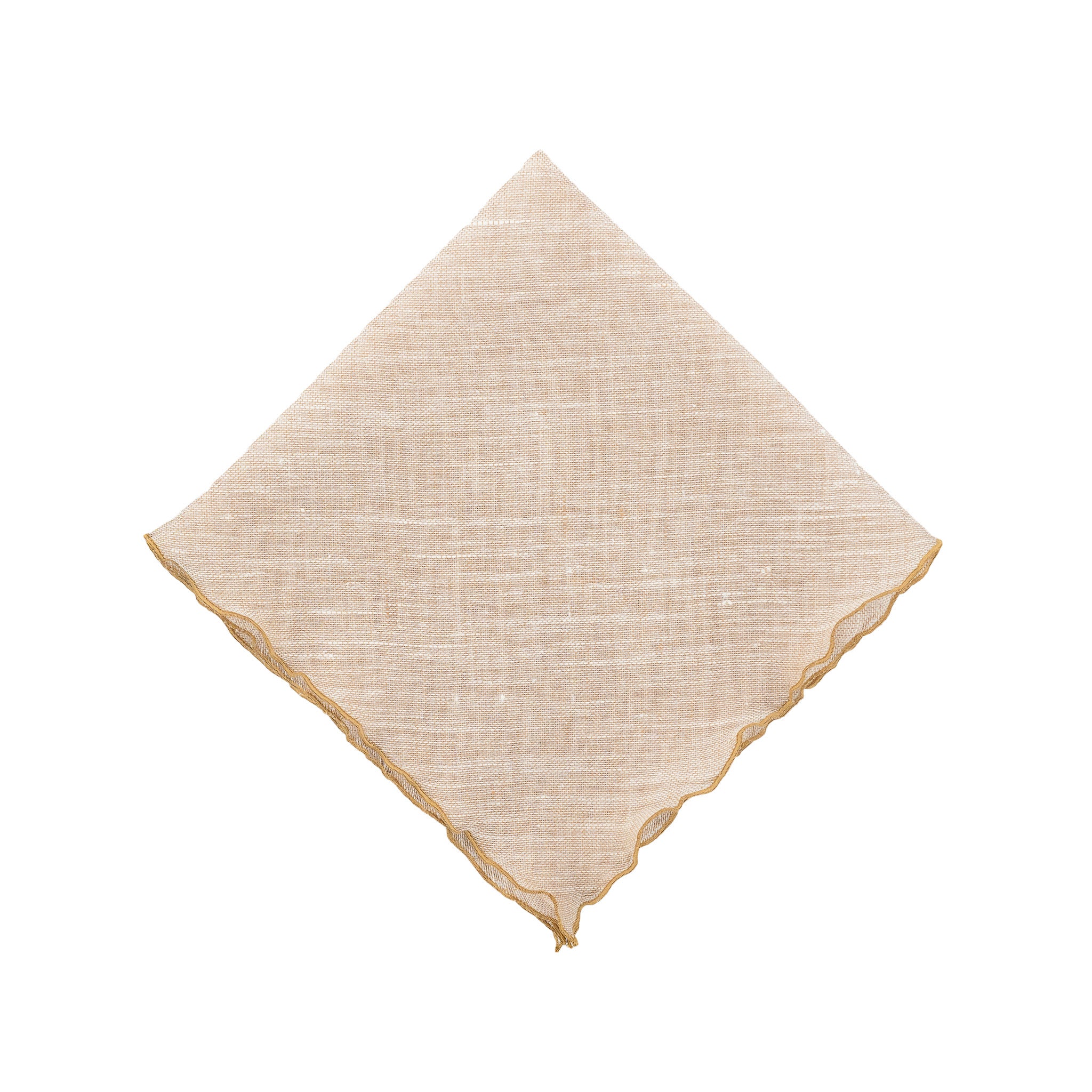 Close-up of gold ruffled edge napkin in premium linen, perfect for elegant dinner settings.