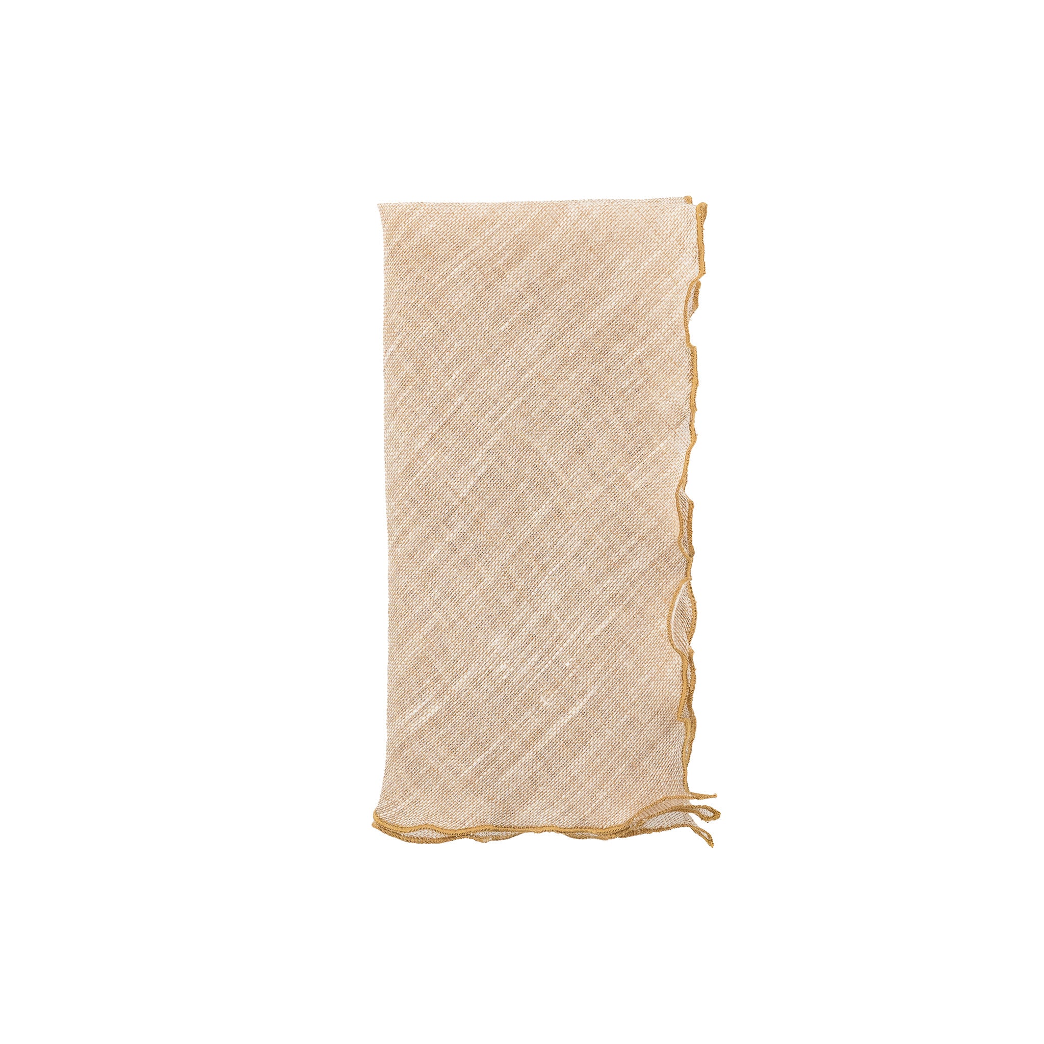 Handmade gold linen napkins set with smooth texture and ruffled edges, ideal for both casual and formal gatherings.