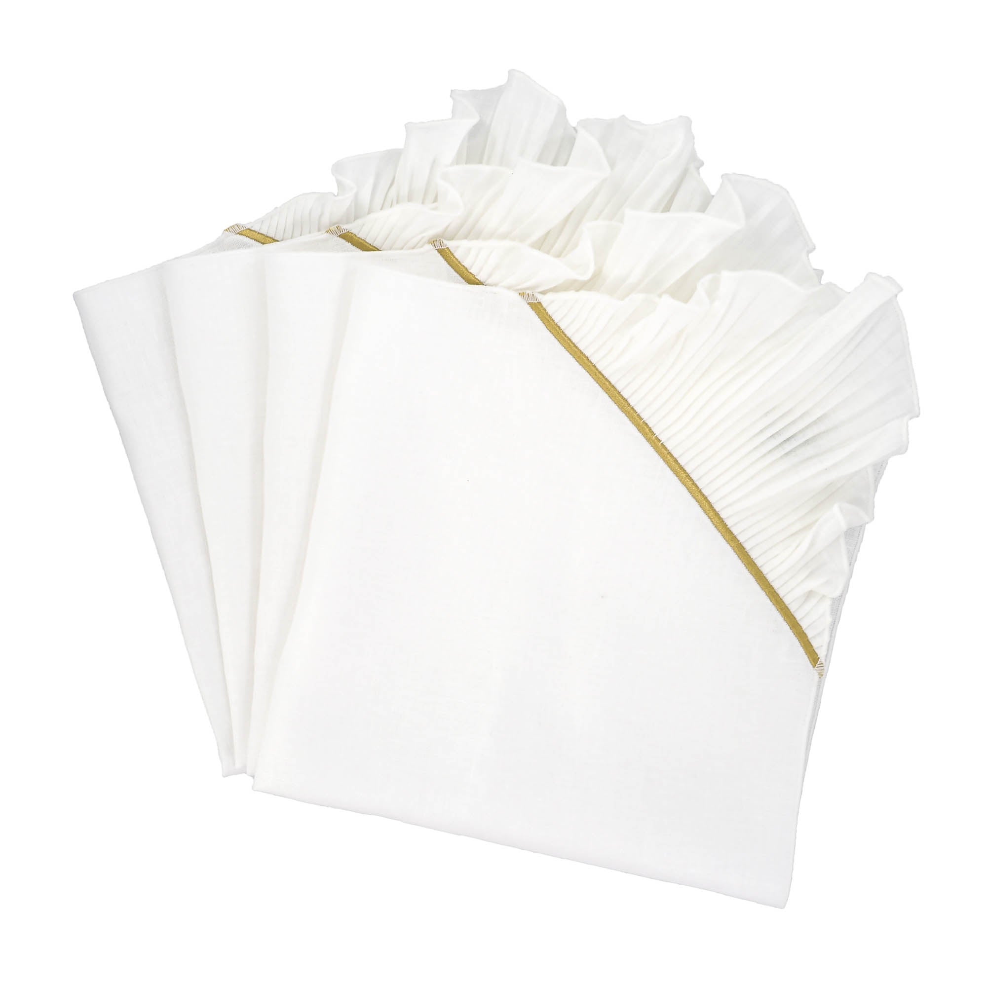 Close-up of Gold Pleated Linen Napkins featuring delicate gold pleated edges, handmade from 100% premium linen.