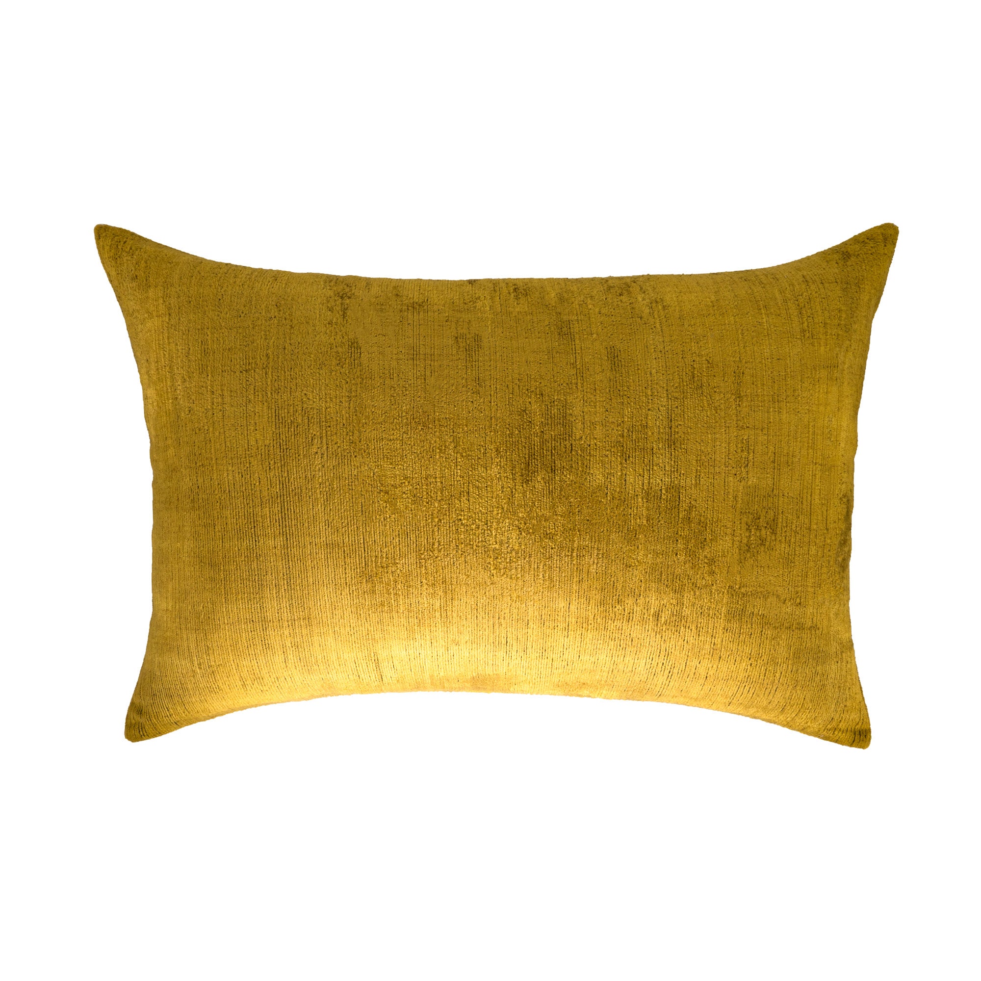 Gold textured silk velvet irate pillow on a white background